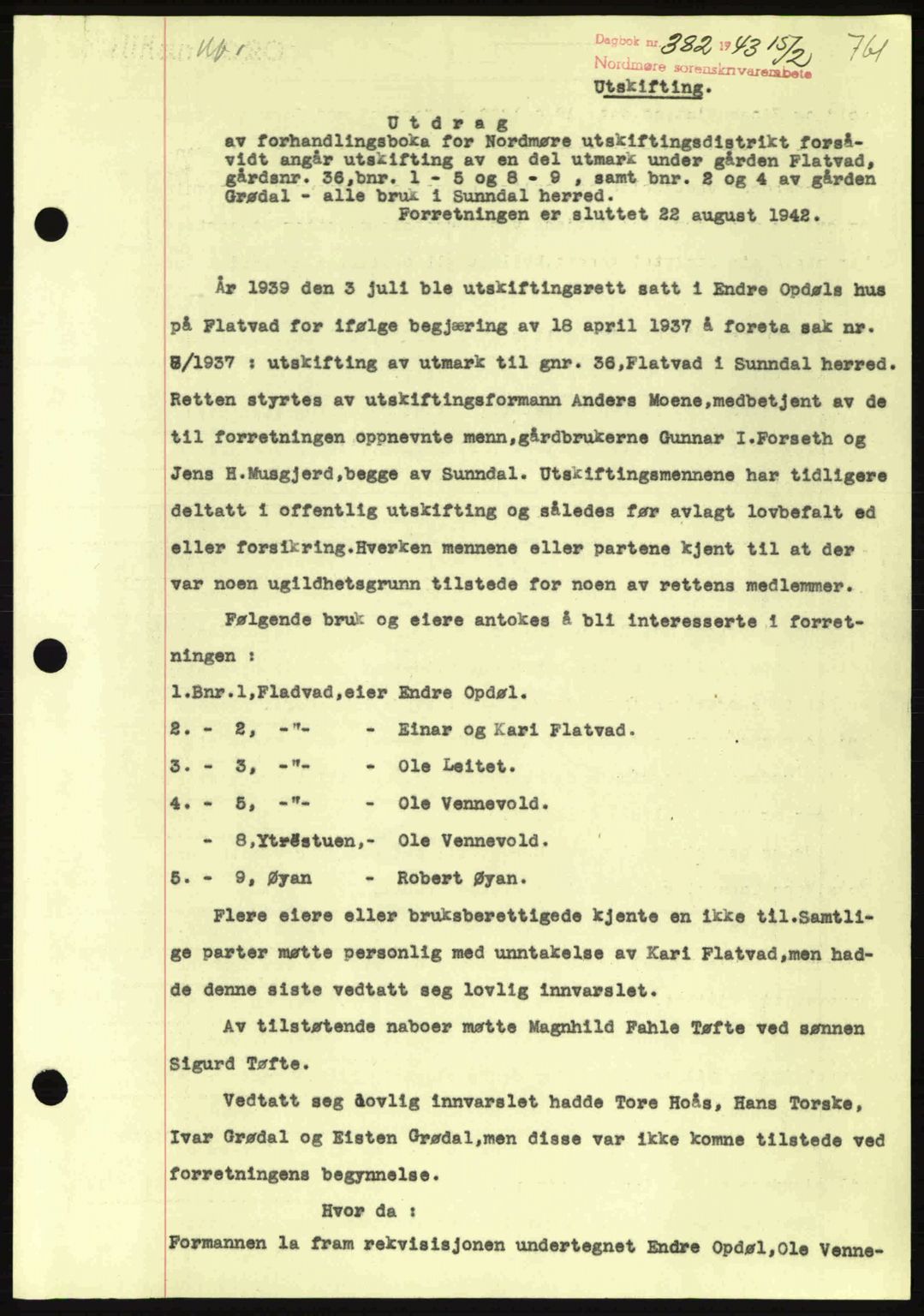 Nordmøre sorenskriveri, AV/SAT-A-4132/1/2/2Ca: Pantebok nr. A94, 1942-1943, Dagboknr: 382/1943