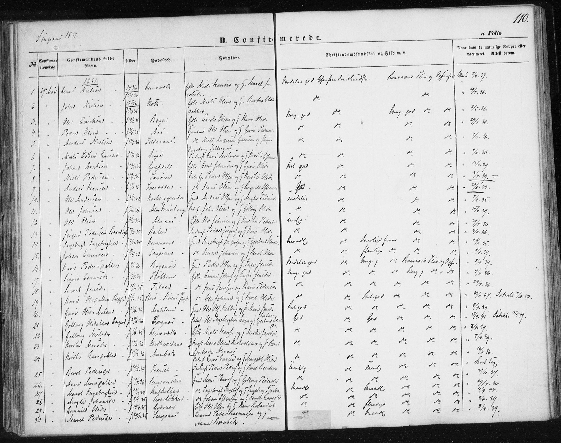 Ministerialprotokoller, klokkerbøker og fødselsregistre - Sør-Trøndelag, SAT/A-1456/685/L0964: Ministerialbok nr. 685A06 /2, 1846-1859, s. 110