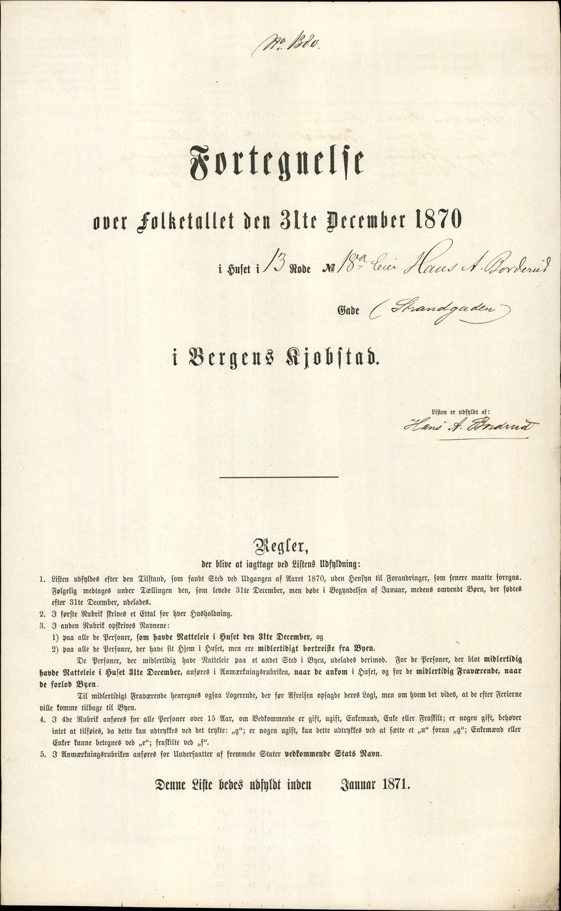 RA, Folketelling 1870 for 1301 Bergen kjøpstad, 1870