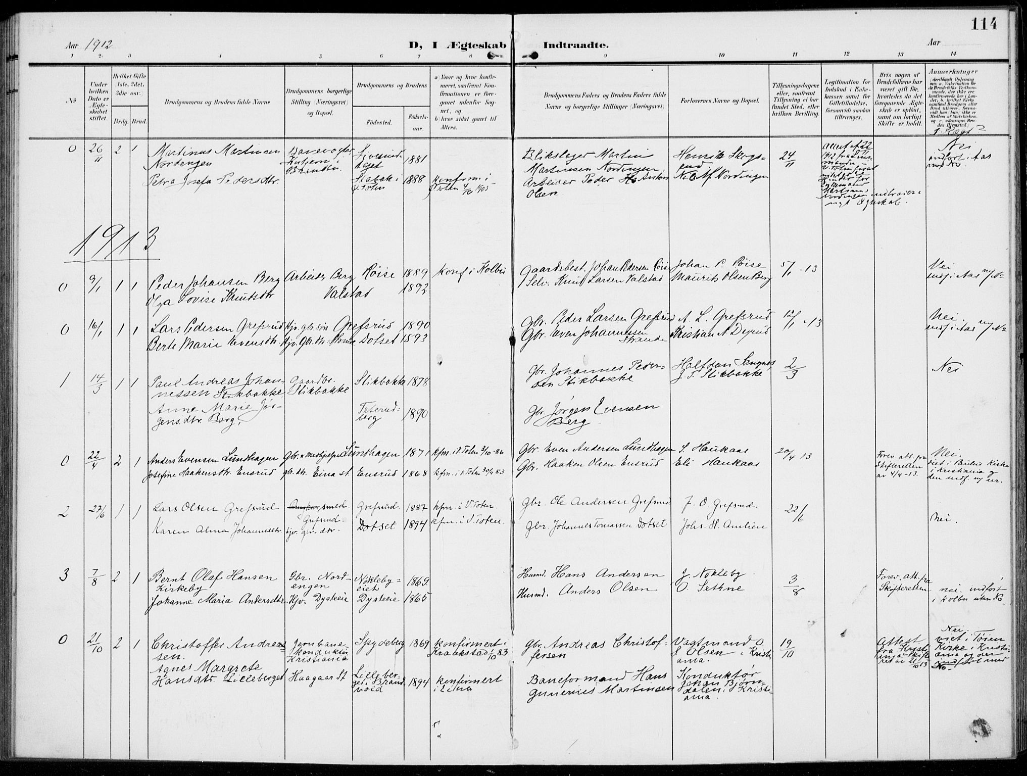 Kolbu prestekontor, AV/SAH-PREST-110/H/Ha/Haa/L0001: Ministerialbok nr. 1, 1907-1923, s. 114