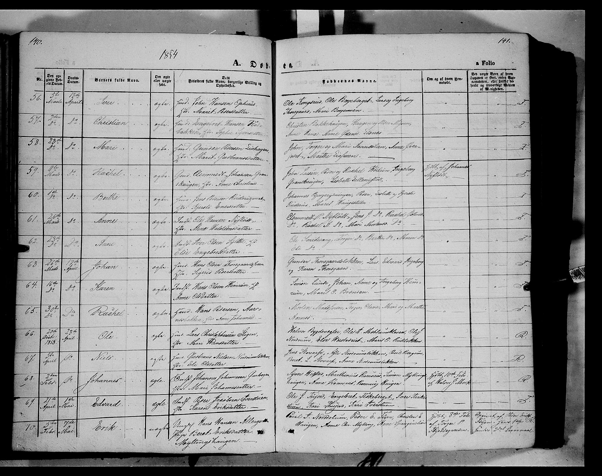 Ringebu prestekontor, AV/SAH-PREST-082/H/Ha/Haa/L0006: Ministerialbok nr. 6, 1848-1859, s. 140-141