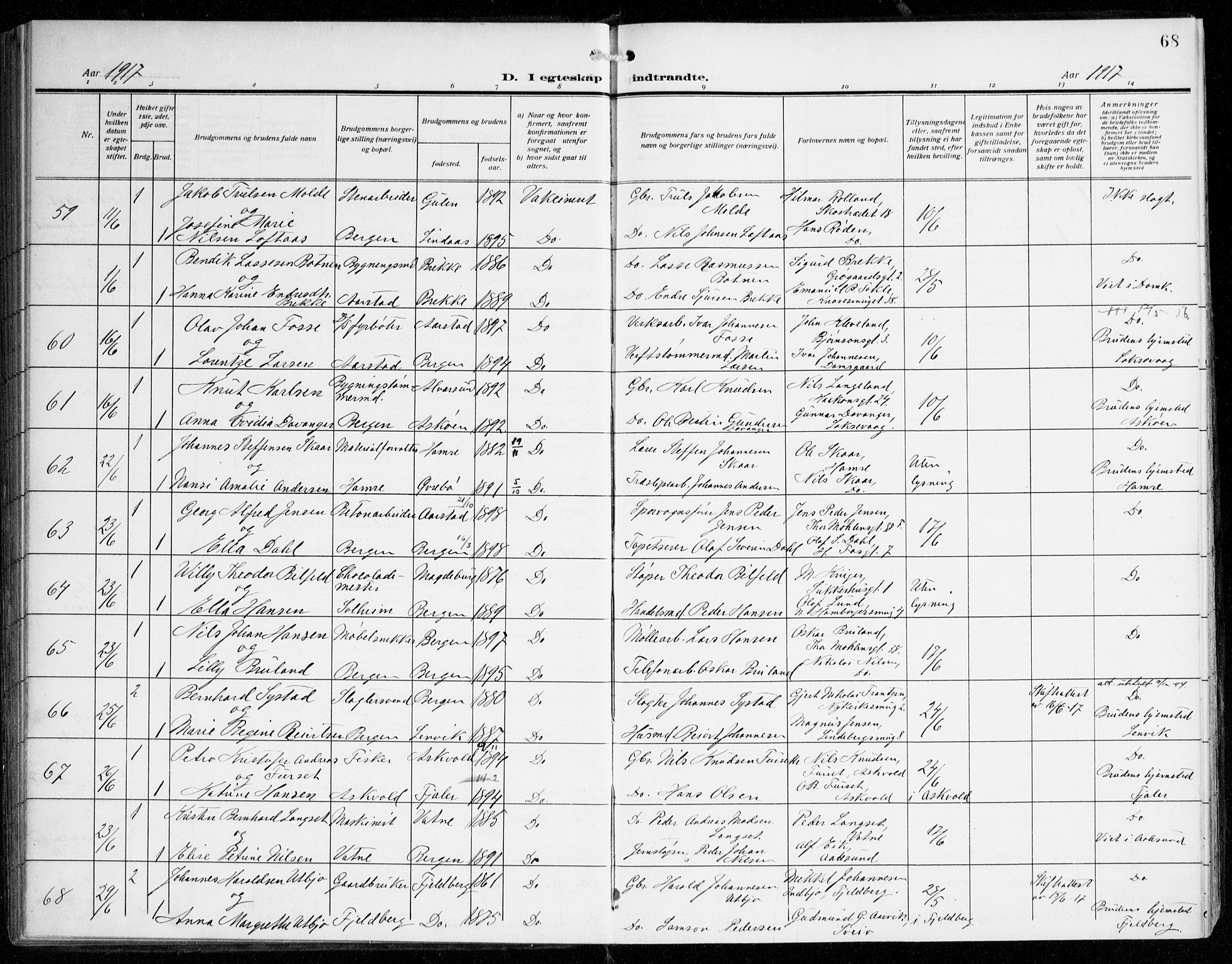Johanneskirken sokneprestembete, AV/SAB-A-76001/H/Haa/L0013: Ministerialbok nr. D 2, 1912-1929, s. 68