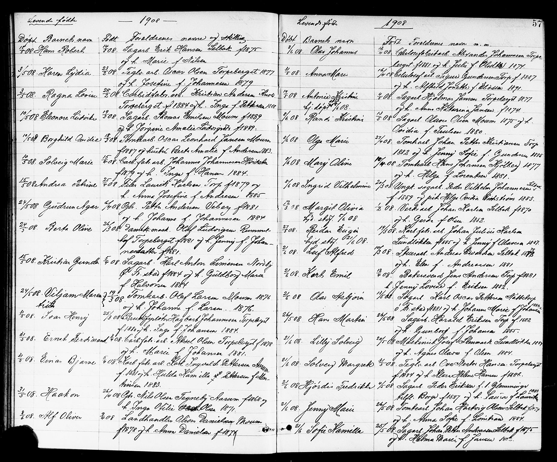 Borge prestekontor Kirkebøker, AV/SAO-A-10903/G/Ga/L0002: Klokkerbok nr. I 2, 1875-1923, s. 57