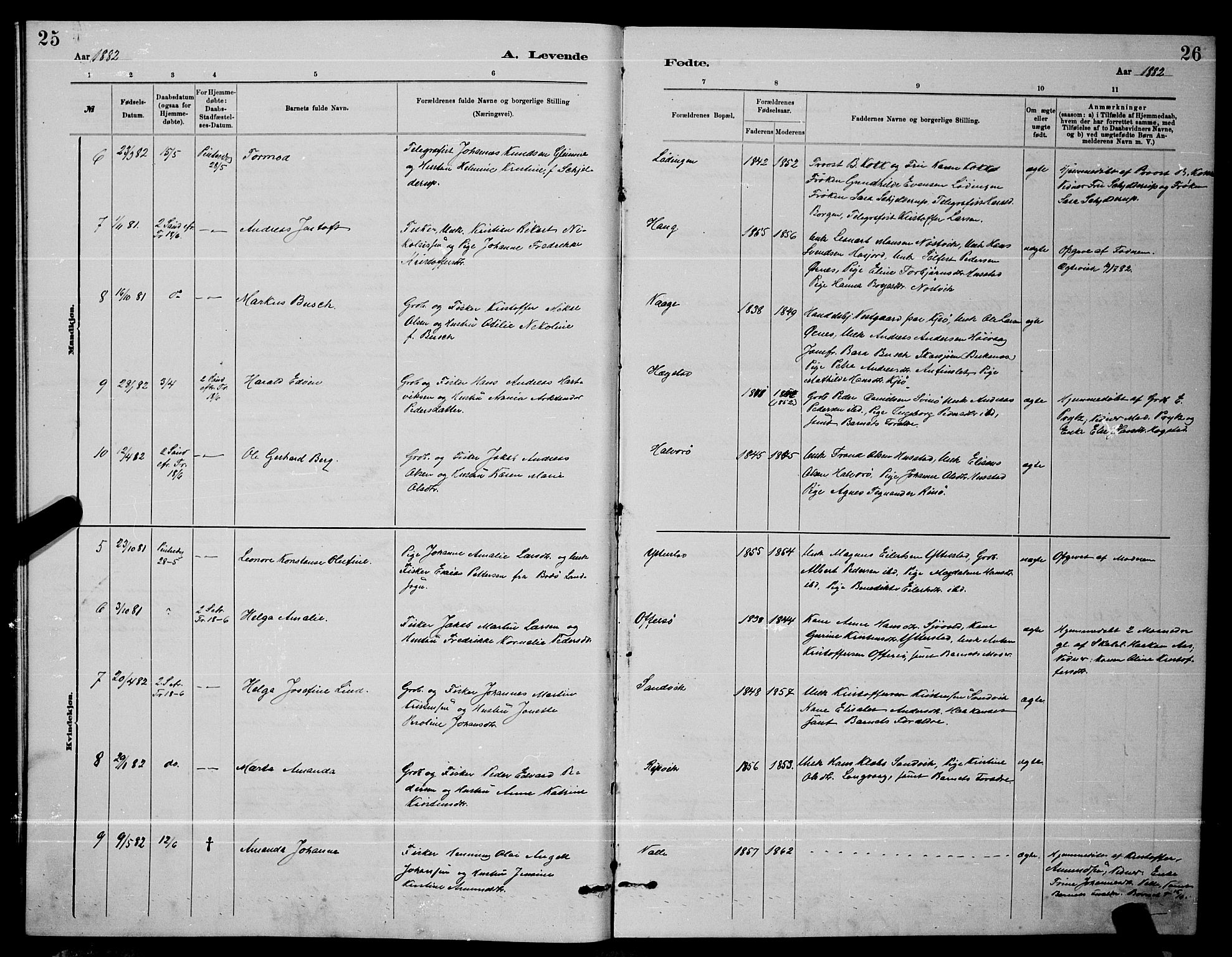 Ministerialprotokoller, klokkerbøker og fødselsregistre - Nordland, AV/SAT-A-1459/872/L1047: Klokkerbok nr. 872C03, 1880-1897, s. 25-26