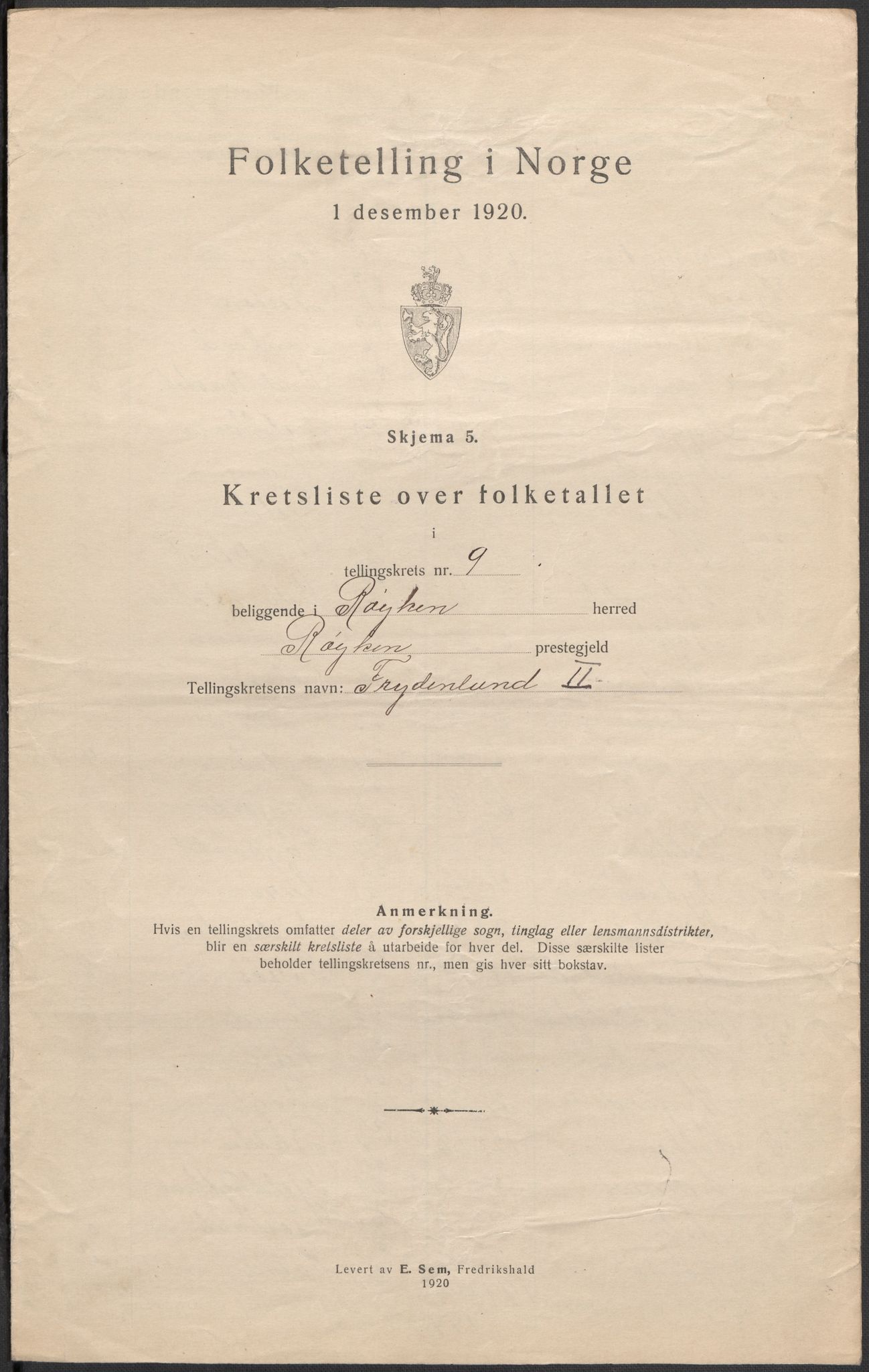 SAKO, Folketelling 1920 for 0627 Røyken herred, 1920, s. 37