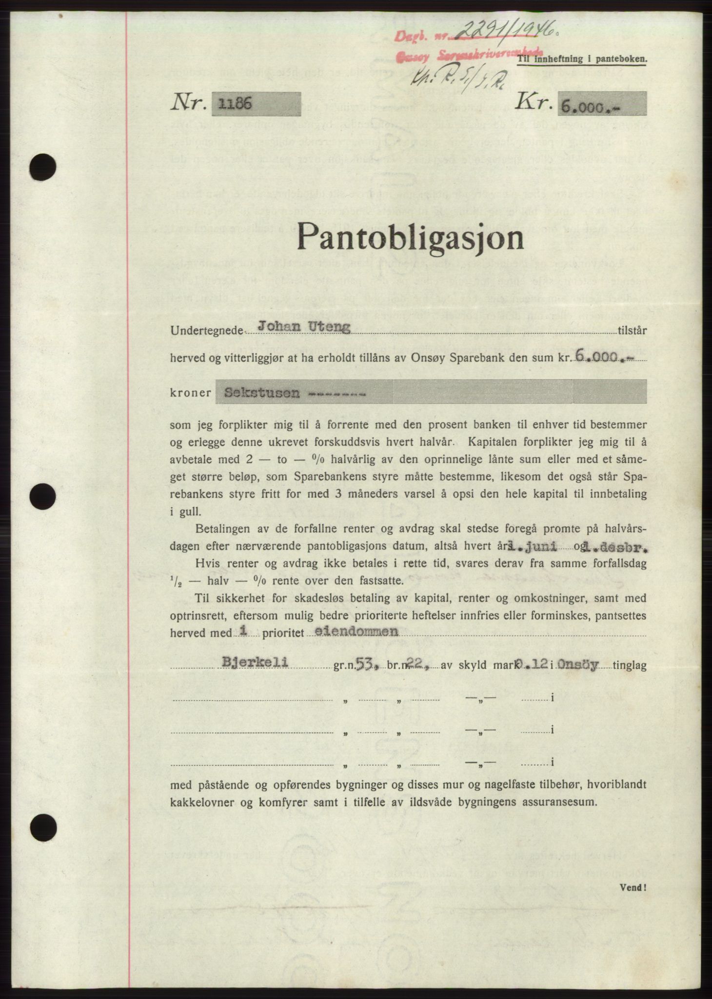 Onsøy sorenskriveri, SAO/A-10474/G/Ga/Gac/L0005: Pantebok nr. B 9-5, 1946-1947, Dagboknr: 2291/1946