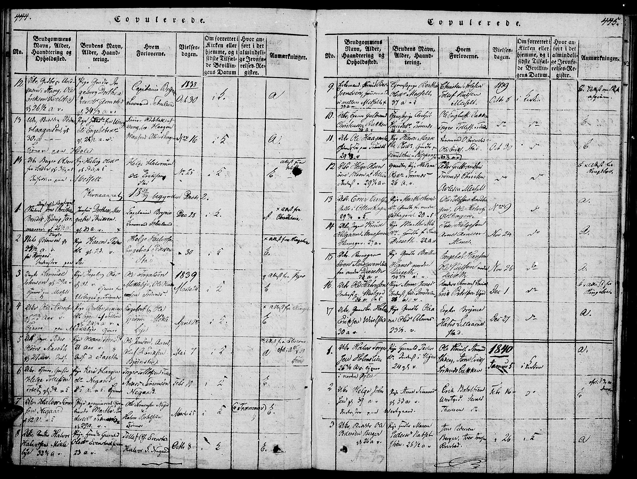 Åmot prestekontor, Hedmark, AV/SAH-PREST-056/H/Ha/Haa/L0005: Ministerialbok nr. 5, 1815-1841, s. 444-445