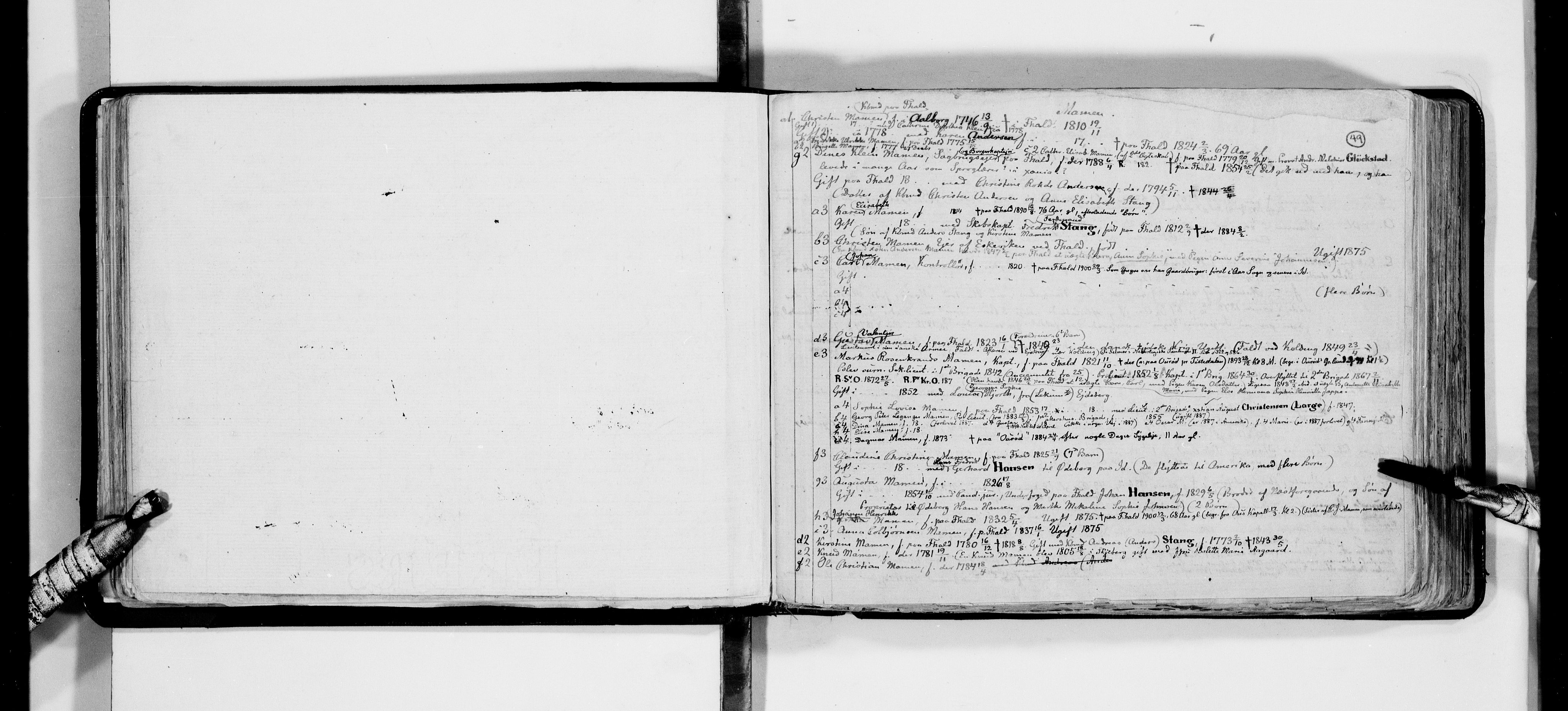 Lassens samlinger, AV/RA-PA-0051/F/Fa/L0028: Personalhistoriske og genealogiske opptegnelser: Maack - Moer, 1500-1907