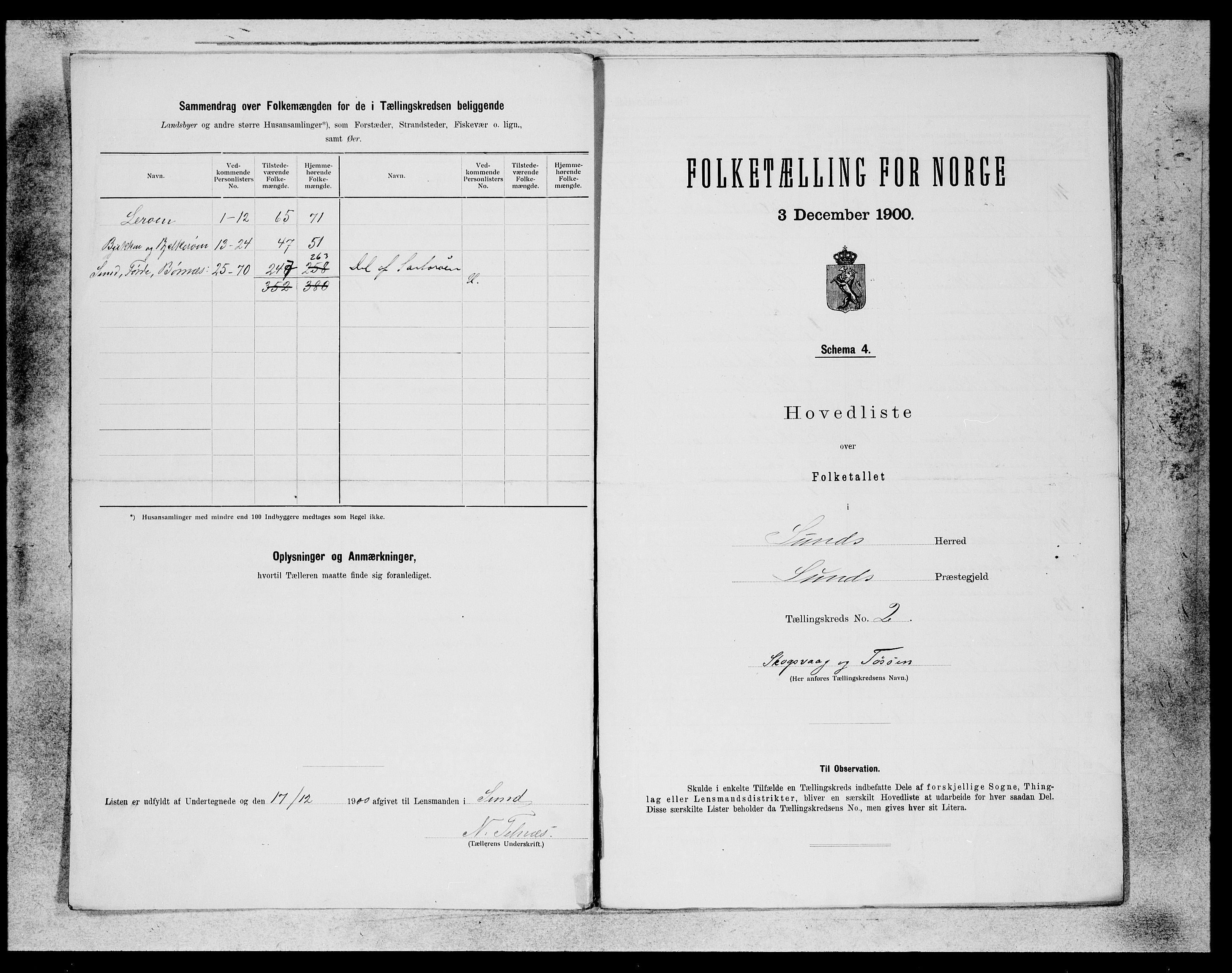 SAB, Folketelling 1900 for 1245 Sund herred, 1900, s. 3