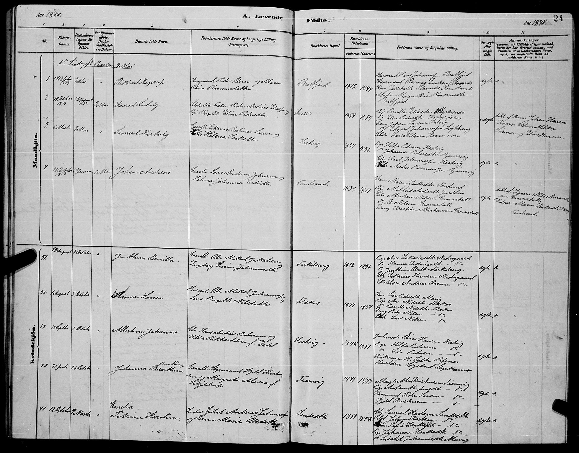 Ministerialprotokoller, klokkerbøker og fødselsregistre - Nordland, SAT/A-1459/853/L0776: Klokkerbok nr. 853C04, 1878-1889, s. 24