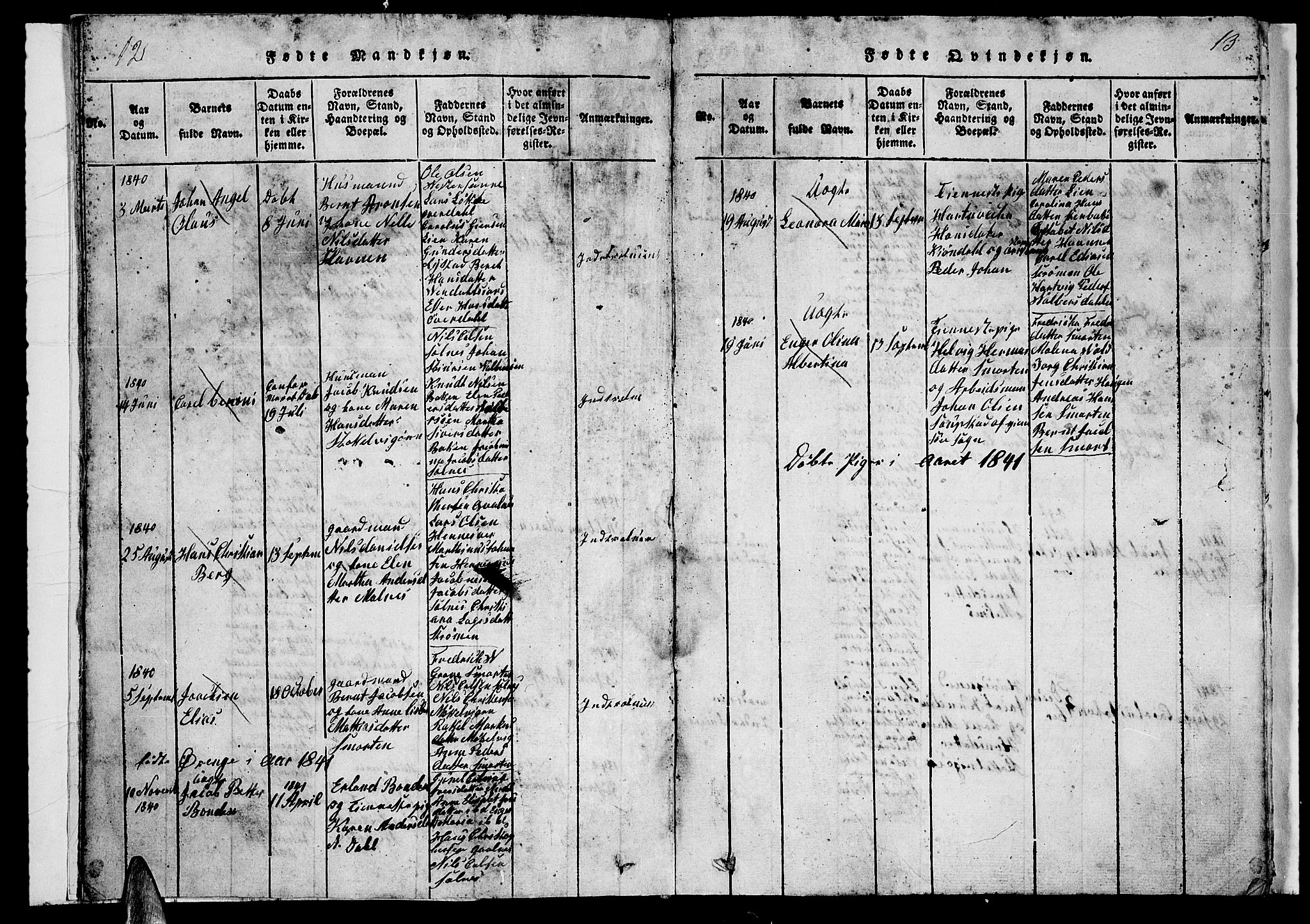 Ministerialprotokoller, klokkerbøker og fødselsregistre - Nordland, AV/SAT-A-1459/884/L1195: Klokkerbok nr. 884C01, 1837-1867, s. 12-13