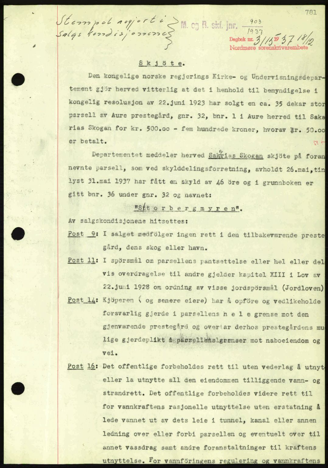 Nordmøre sorenskriveri, SAT/A-4132/1/2/2Ca: Pantebok nr. A82, 1937-1938, Dagboknr: 3115/1937