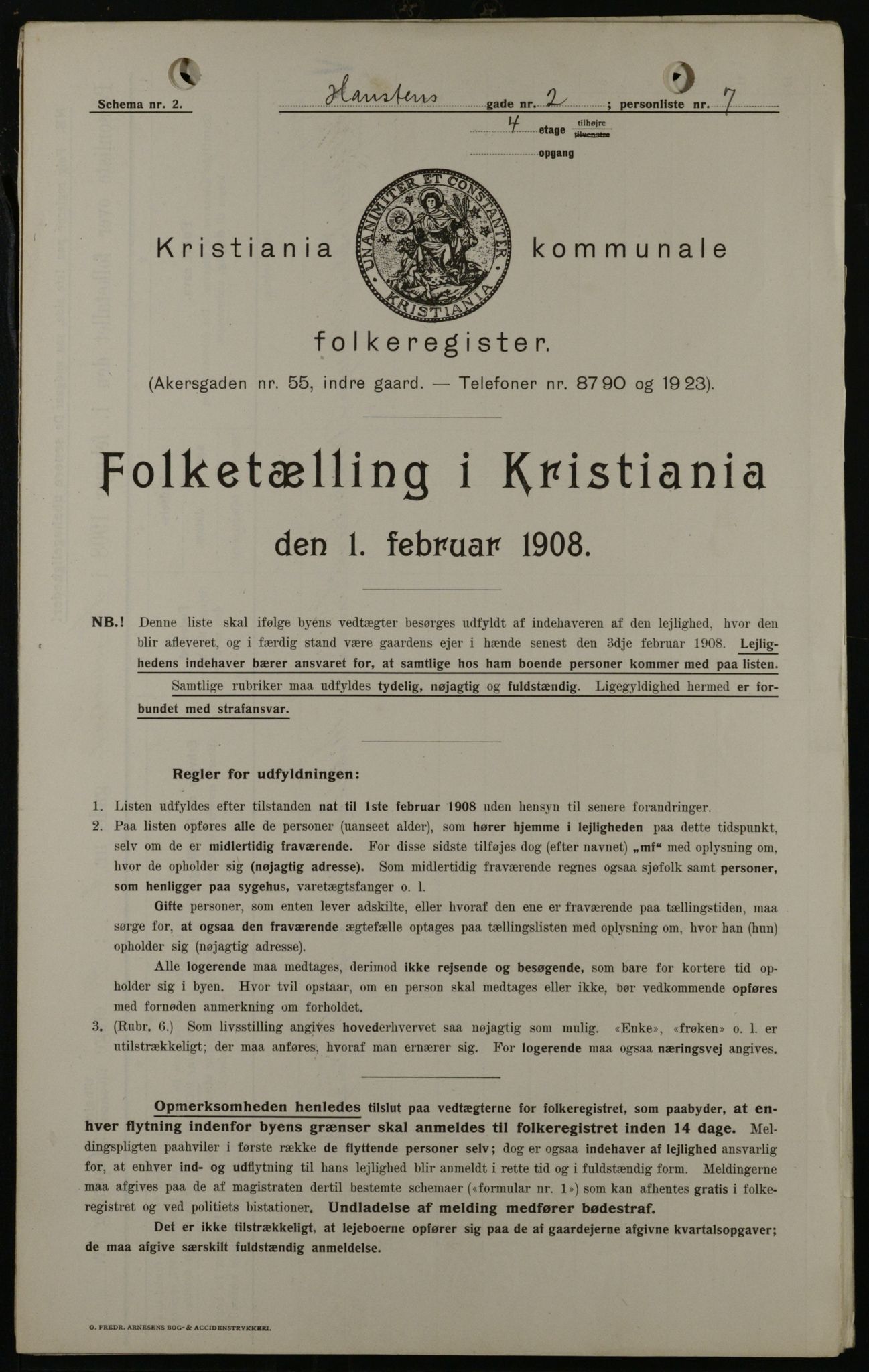 OBA, Kommunal folketelling 1.2.1908 for Kristiania kjøpstad, 1908, s. 31343