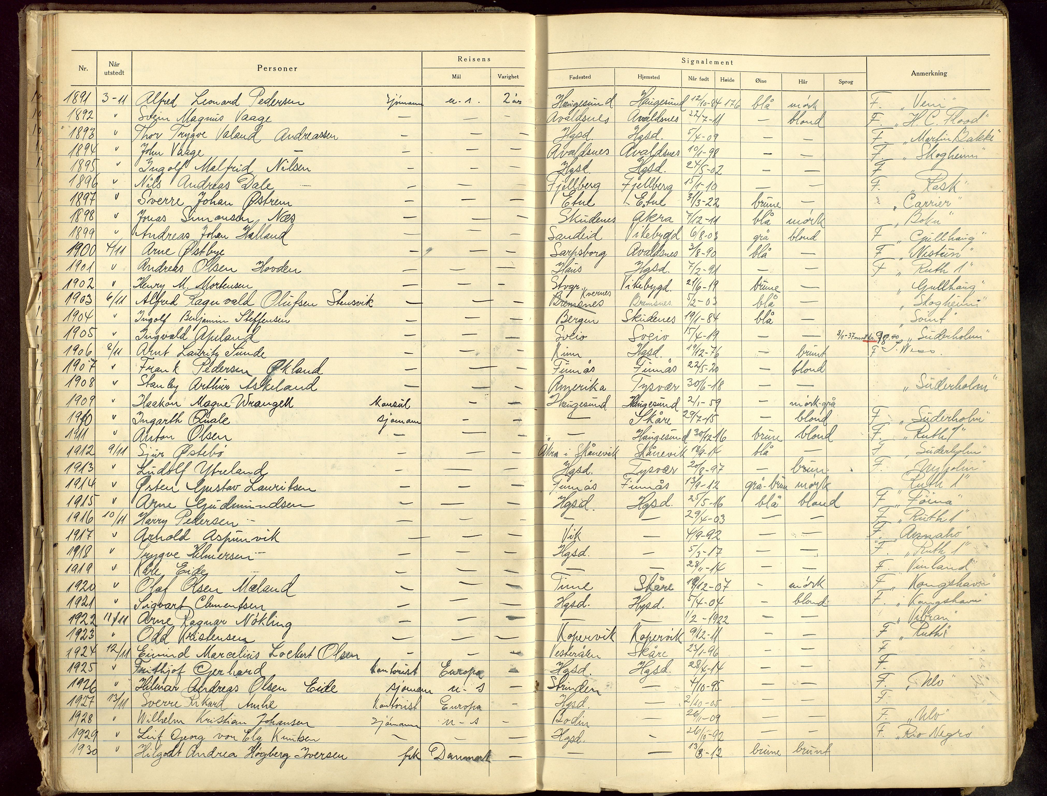 Haugesund politikammer, AV/SAST-A-100440/K/L0006: Passprotokoll 2/1-37-4/3-40, 1937-1940, s. 53