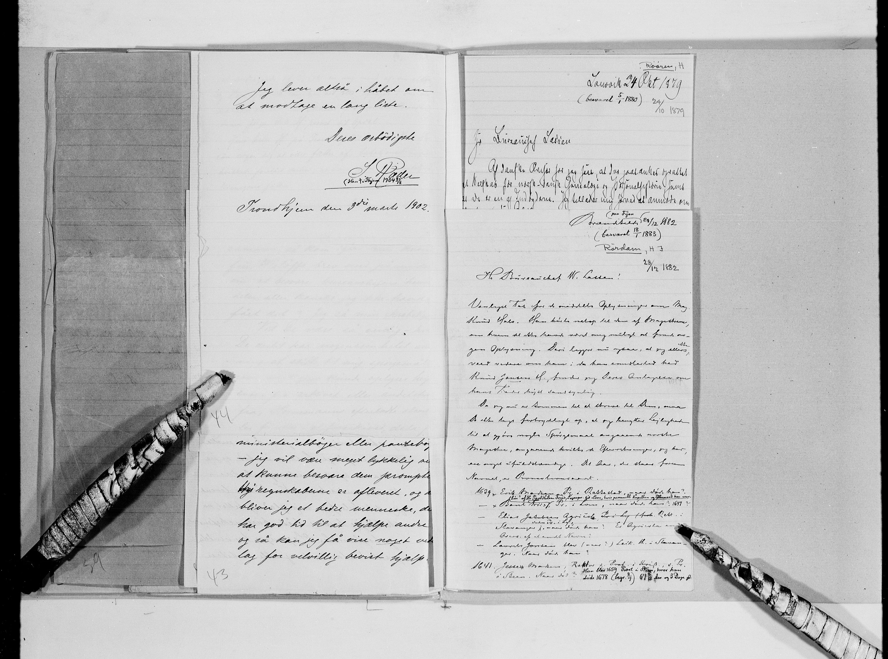 Lassens samlinger, AV/RA-PA-0051/G/L0100: Alfabetisk ordnede brev til Wilhelm Lassen: Olsen - Swalin, 1815-1907, s. 85