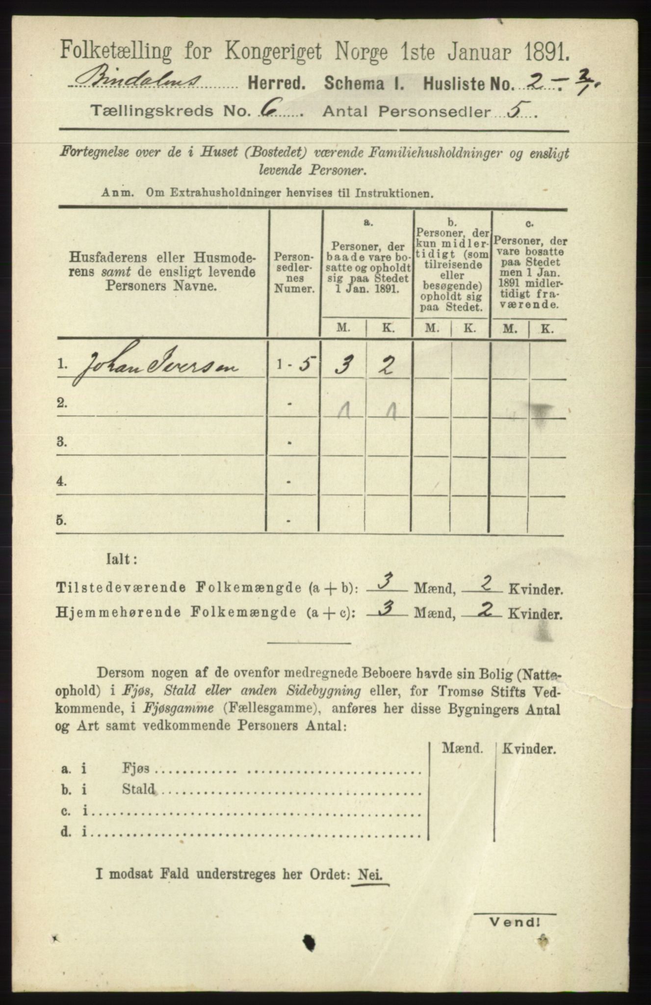 RA, Folketelling 1891 for 1811 Bindal herred, 1891, s. 1642