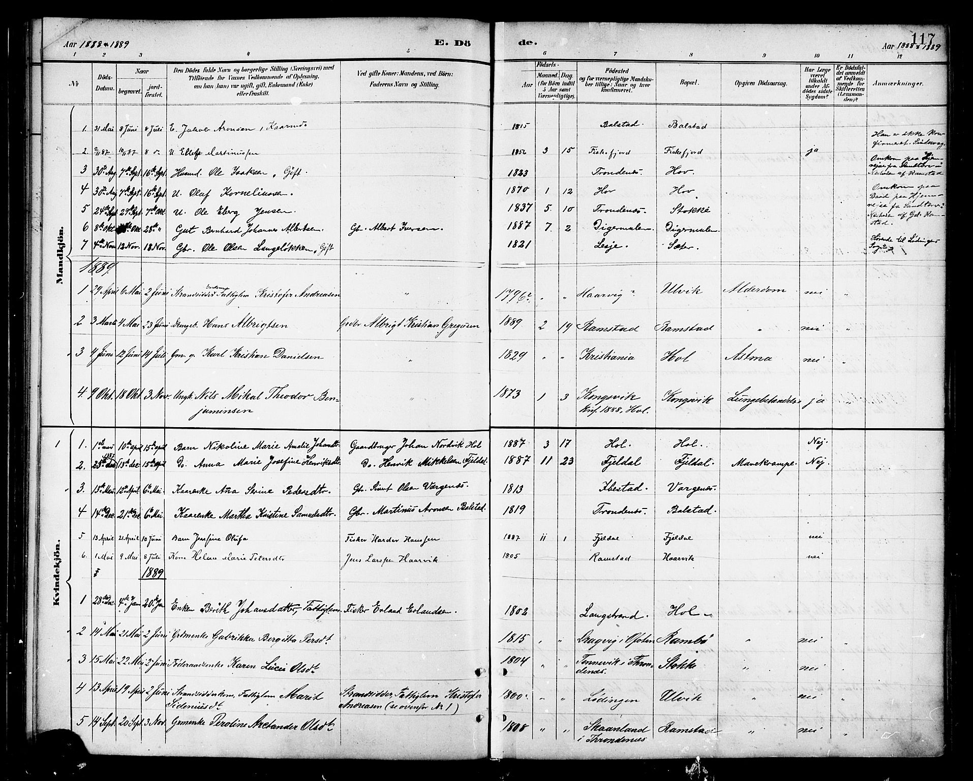 Ministerialprotokoller, klokkerbøker og fødselsregistre - Nordland, AV/SAT-A-1459/865/L0924: Ministerialbok nr. 865A02, 1885-1896, s. 117