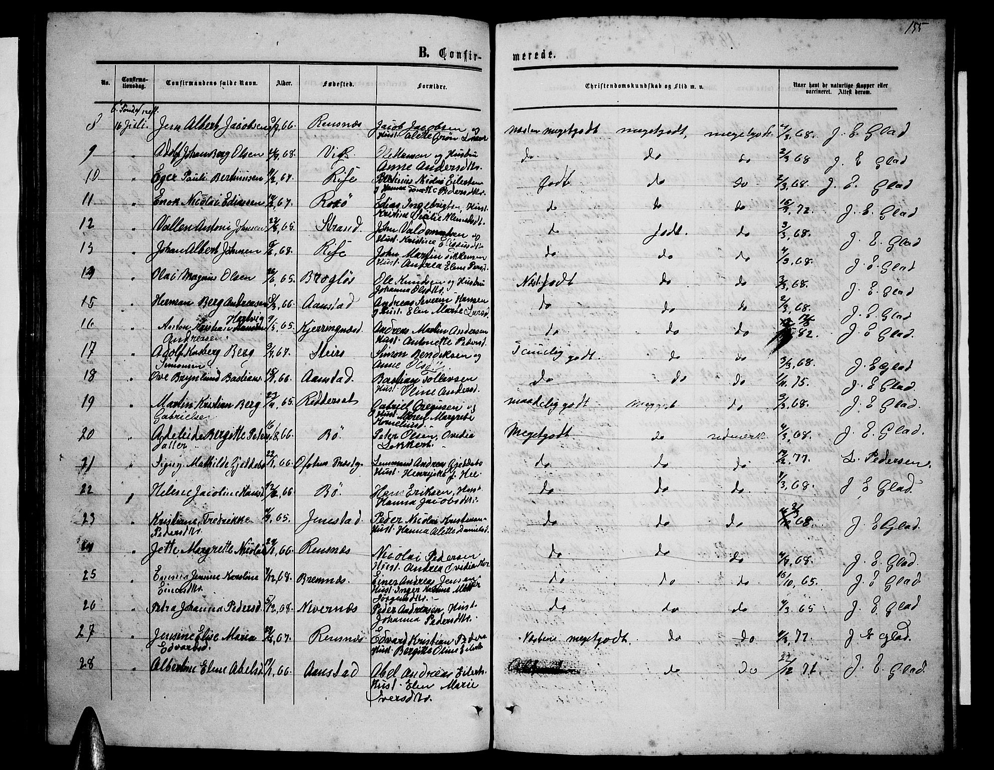 Ministerialprotokoller, klokkerbøker og fødselsregistre - Nordland, AV/SAT-A-1459/895/L1381: Klokkerbok nr. 895C03, 1864-1885, s. 155