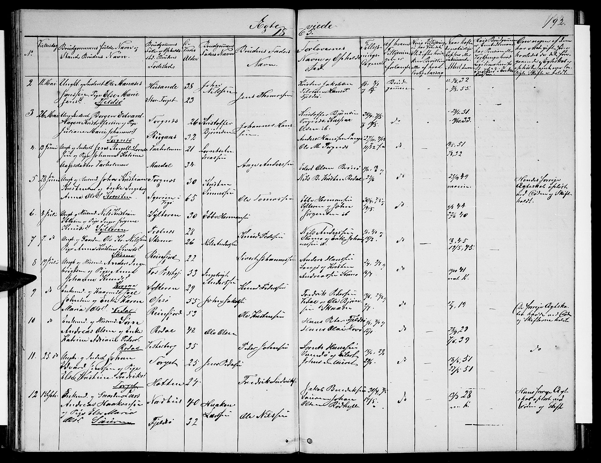 Ministerialprotokoller, klokkerbøker og fødselsregistre - Nordland, SAT/A-1459/813/L0212: Klokkerbok nr. 813C04, 1864-1886, s. 192