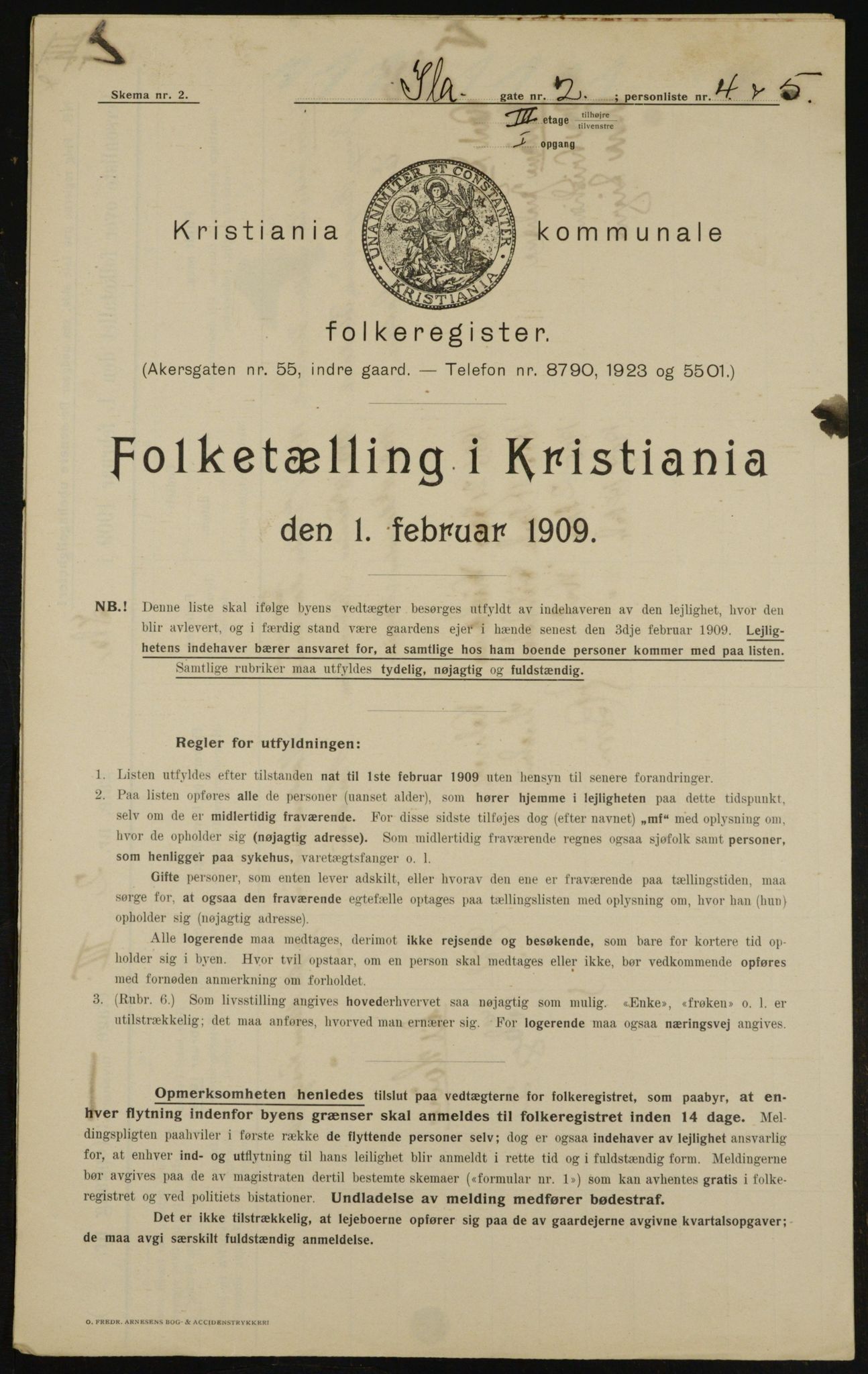 OBA, Kommunal folketelling 1.2.1909 for Kristiania kjøpstad, 1909, s. 39443