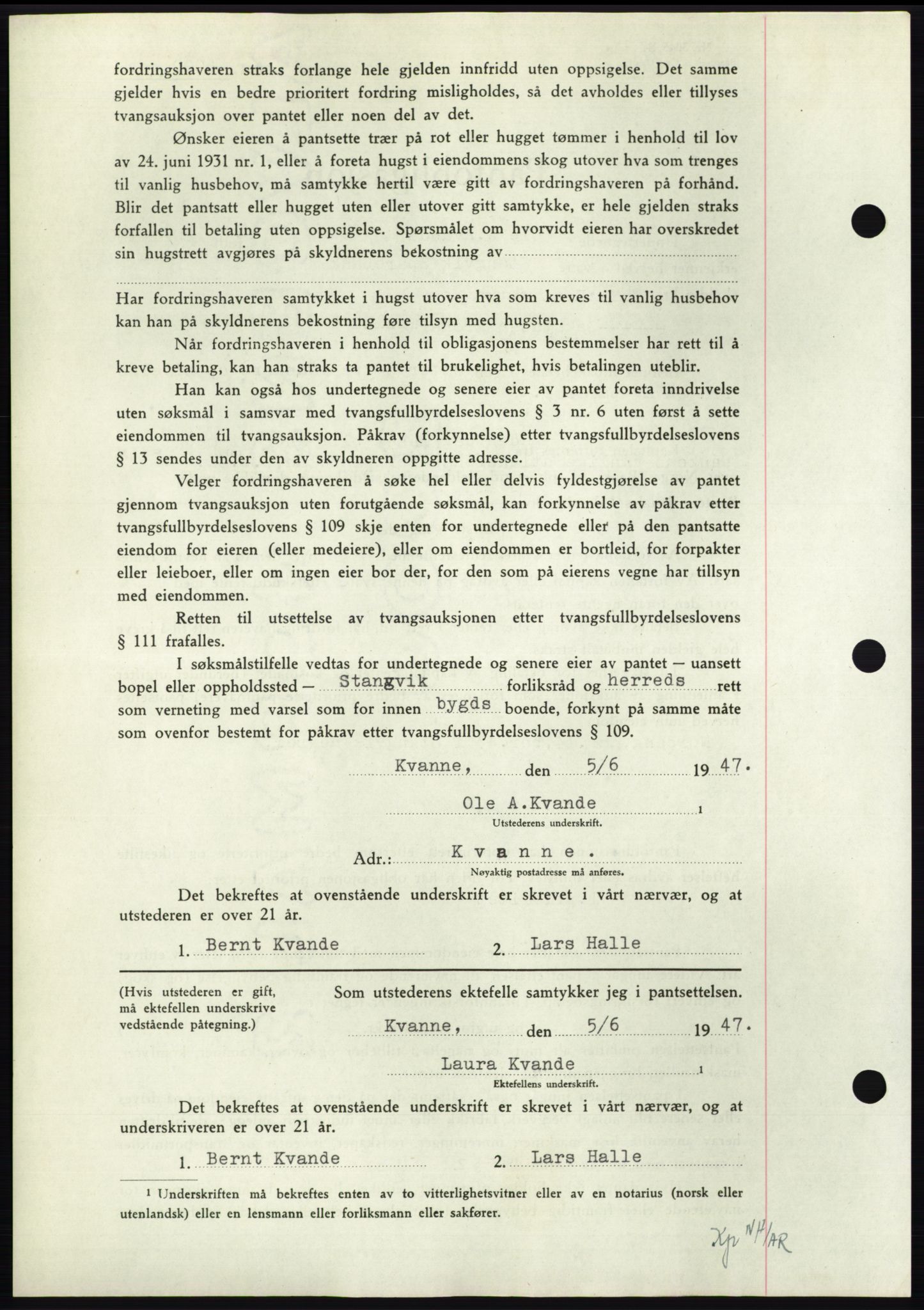 Nordmøre sorenskriveri, AV/SAT-A-4132/1/2/2Ca: Pantebok nr. B96, 1947-1947, Dagboknr: 1266/1947