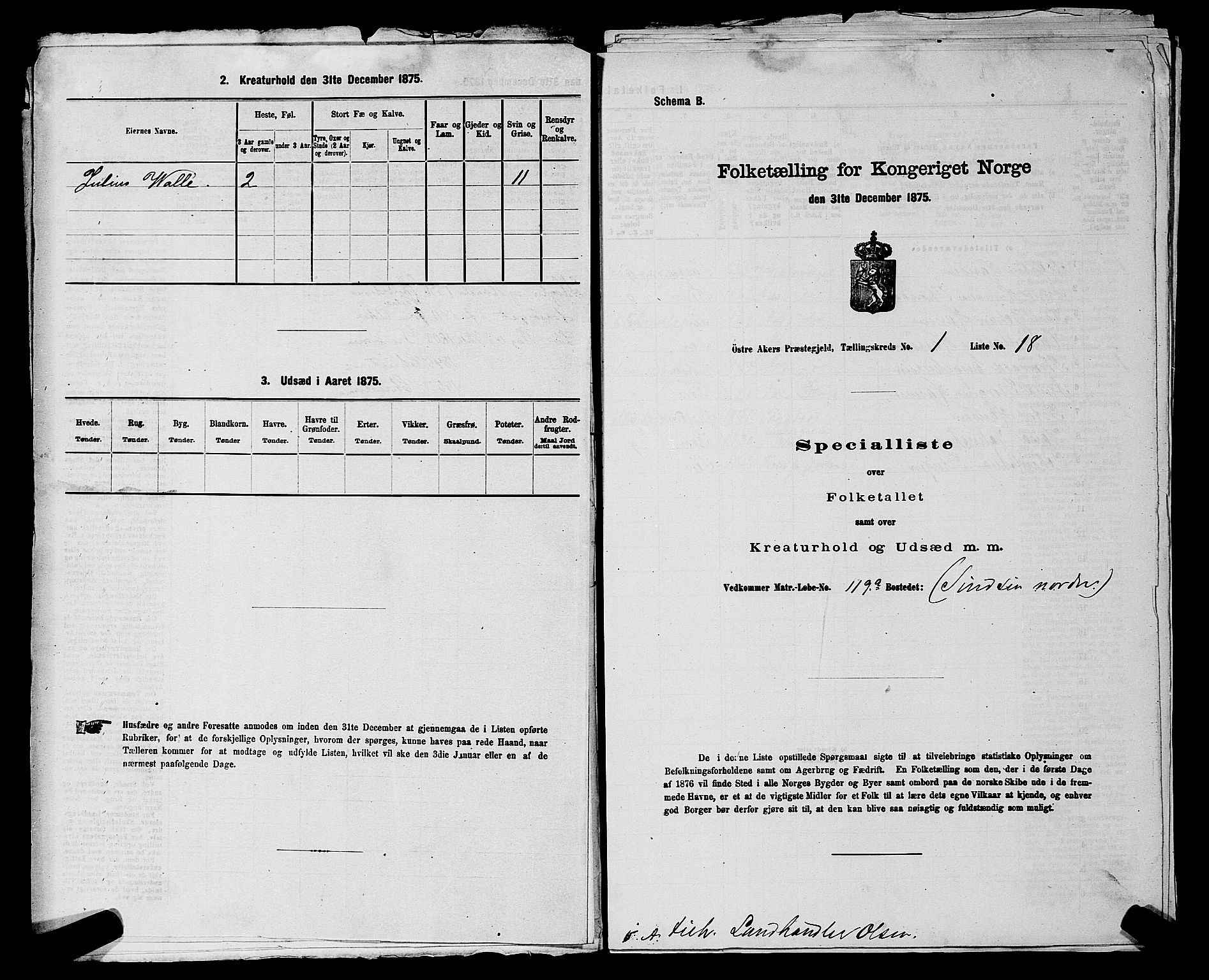 RA, Folketelling 1875 for 0218bP Østre Aker prestegjeld, 1875, s. 251