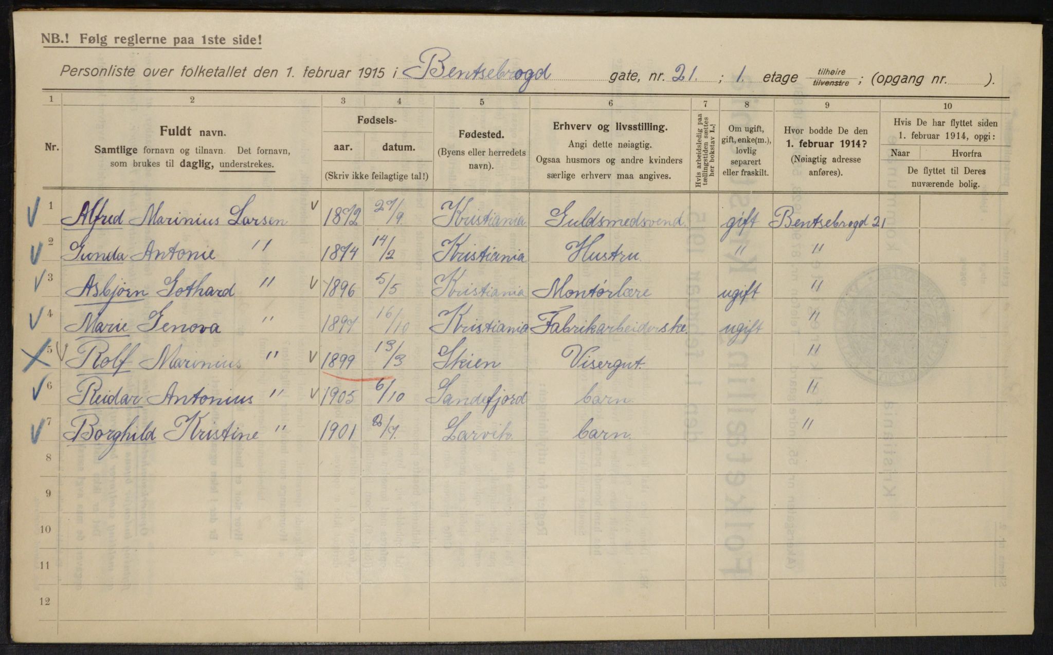 OBA, Kommunal folketelling 1.2.1915 for Kristiania, 1915, s. 3542