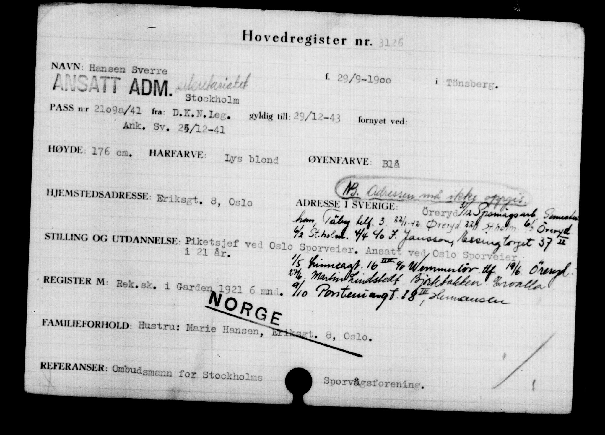 Den Kgl. Norske Legasjons Flyktningskontor, RA/S-6753/V/Va/L0003: Kjesäterkartoteket.  Flyktningenr. 2001-3495, 1940-1945, s. 1564