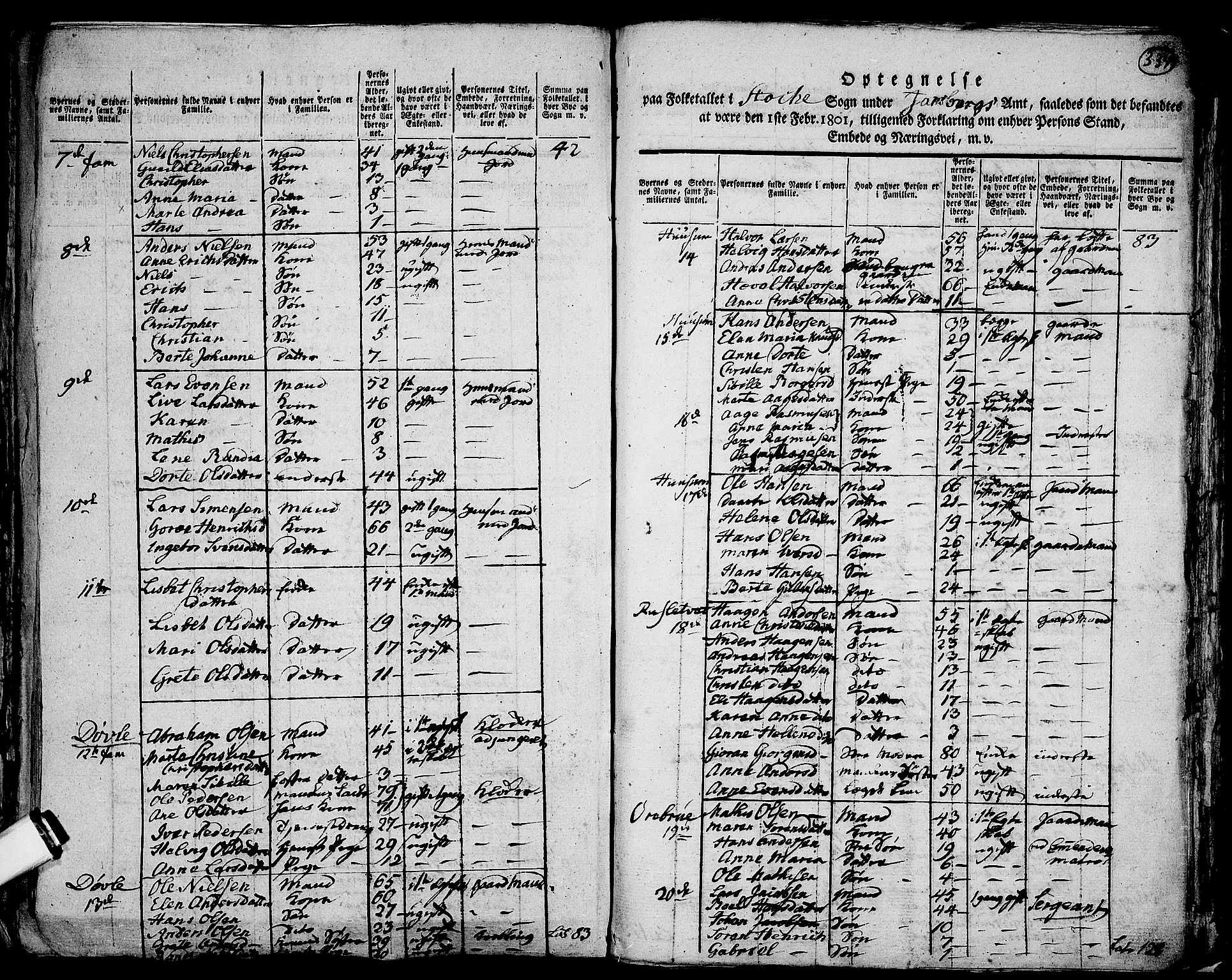 RA, Folketelling 1801 for 0720P Stokke prestegjeld, 1801, s. 333b-334a