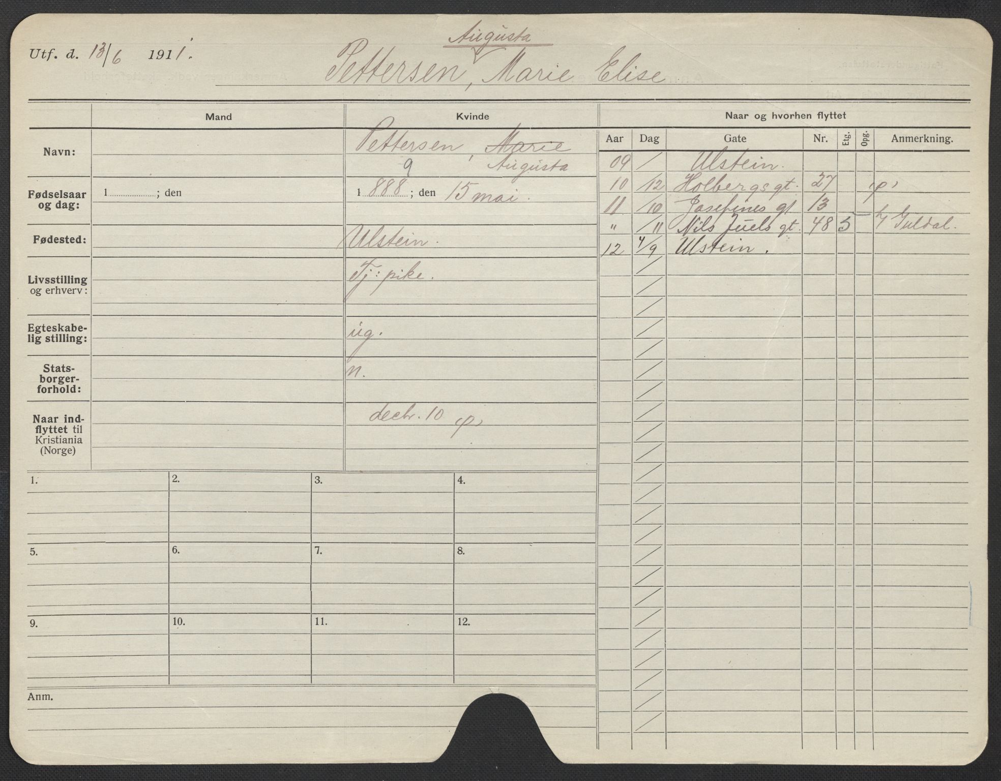 Oslo folkeregister, Registerkort, AV/SAO-A-11715/F/Fa/Fac/L0022: Kvinner, 1906-1914, s. 929a