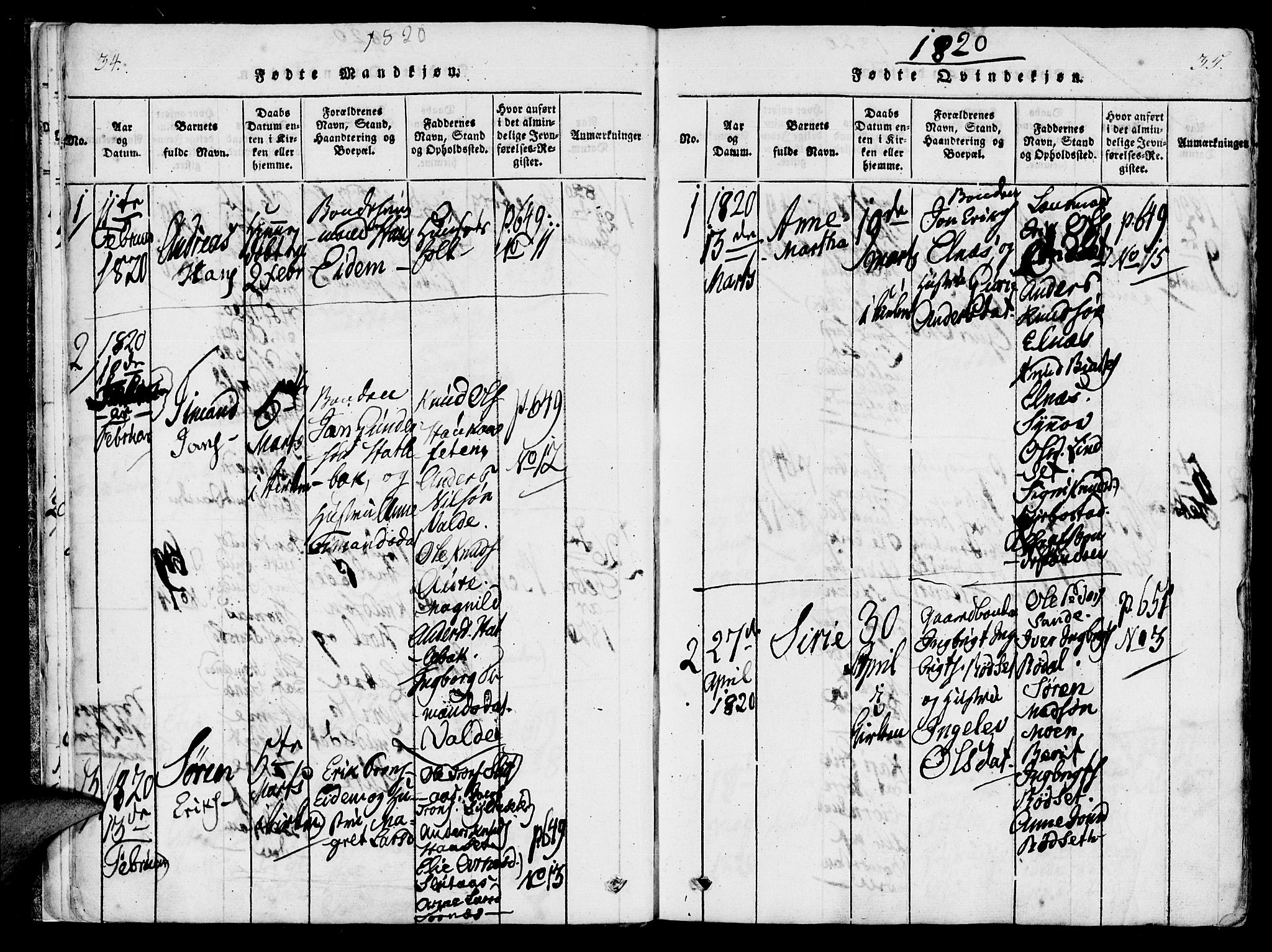 Ministerialprotokoller, klokkerbøker og fødselsregistre - Møre og Romsdal, AV/SAT-A-1454/565/L0747: Ministerialbok nr. 565A01, 1817-1844, s. 34-35