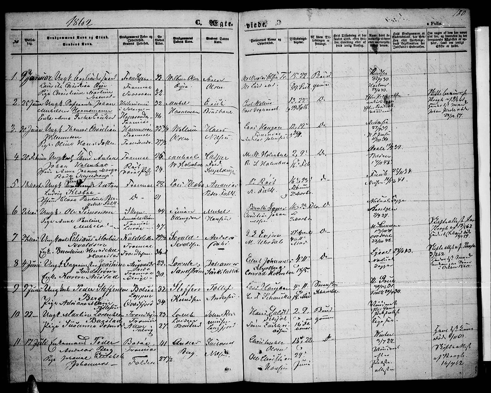 Tromsø sokneprestkontor/stiftsprosti/domprosti, AV/SATØ-S-1343/G/Gb/L0006klokker: Klokkerbok nr. 6, 1857-1866, s. 180