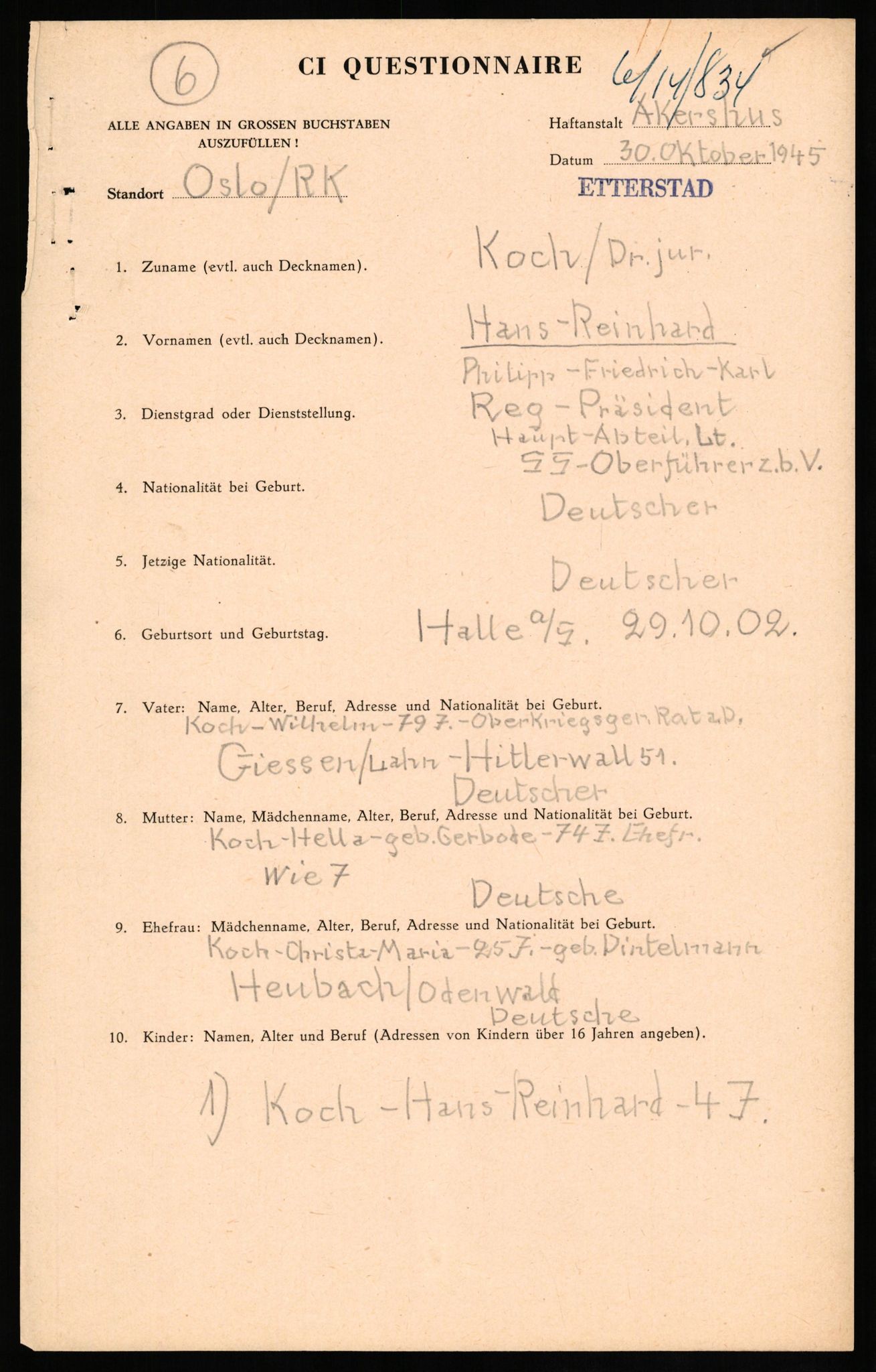 Forsvaret, Forsvarets overkommando II, AV/RA-RAFA-3915/D/Db/L0017: CI Questionaires. Tyske okkupasjonsstyrker i Norge. Tyskere., 1945-1946, s. 227