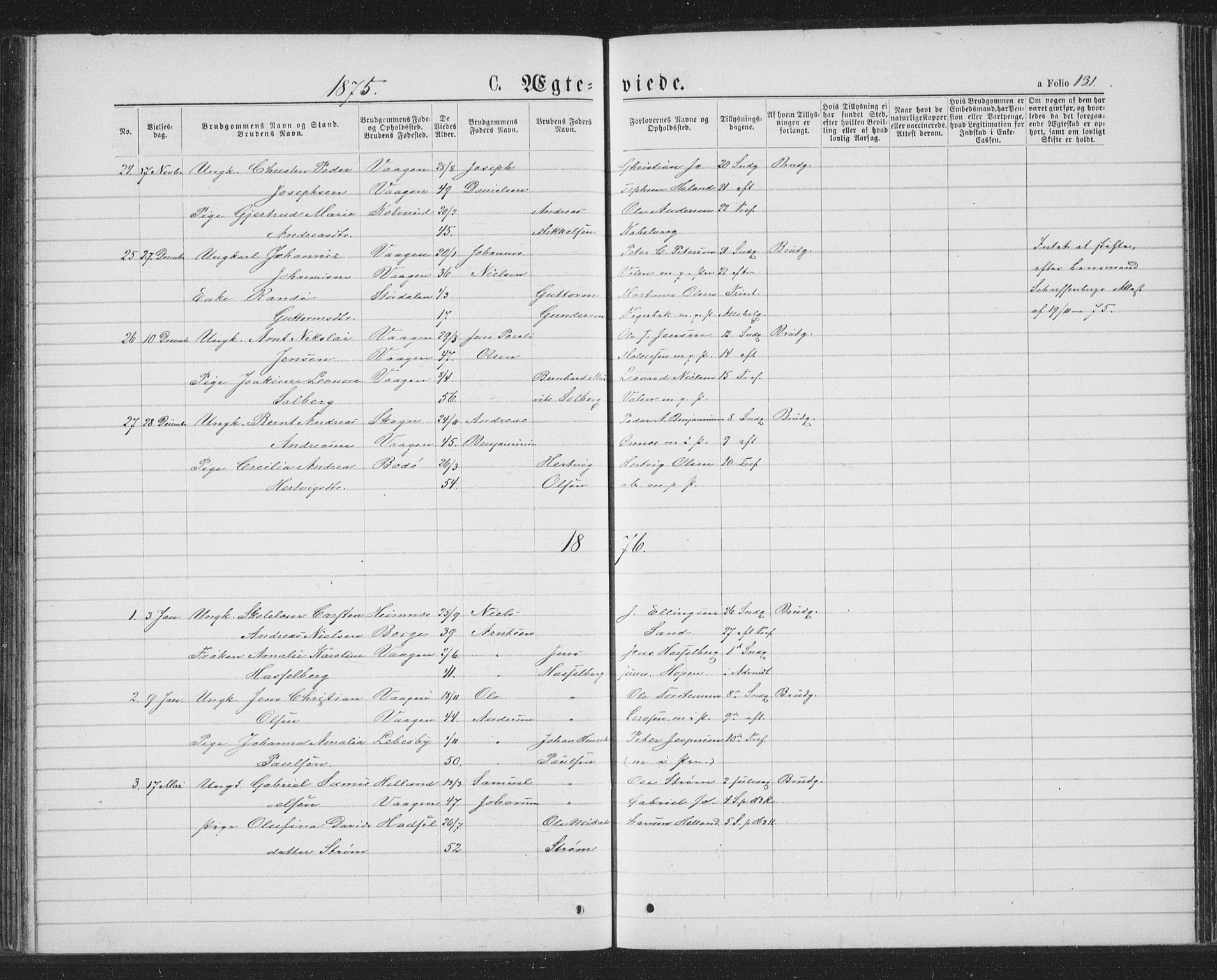 Ministerialprotokoller, klokkerbøker og fødselsregistre - Nordland, AV/SAT-A-1459/874/L1074: Klokkerbok nr. 874C03, 1870-1876, s. 131