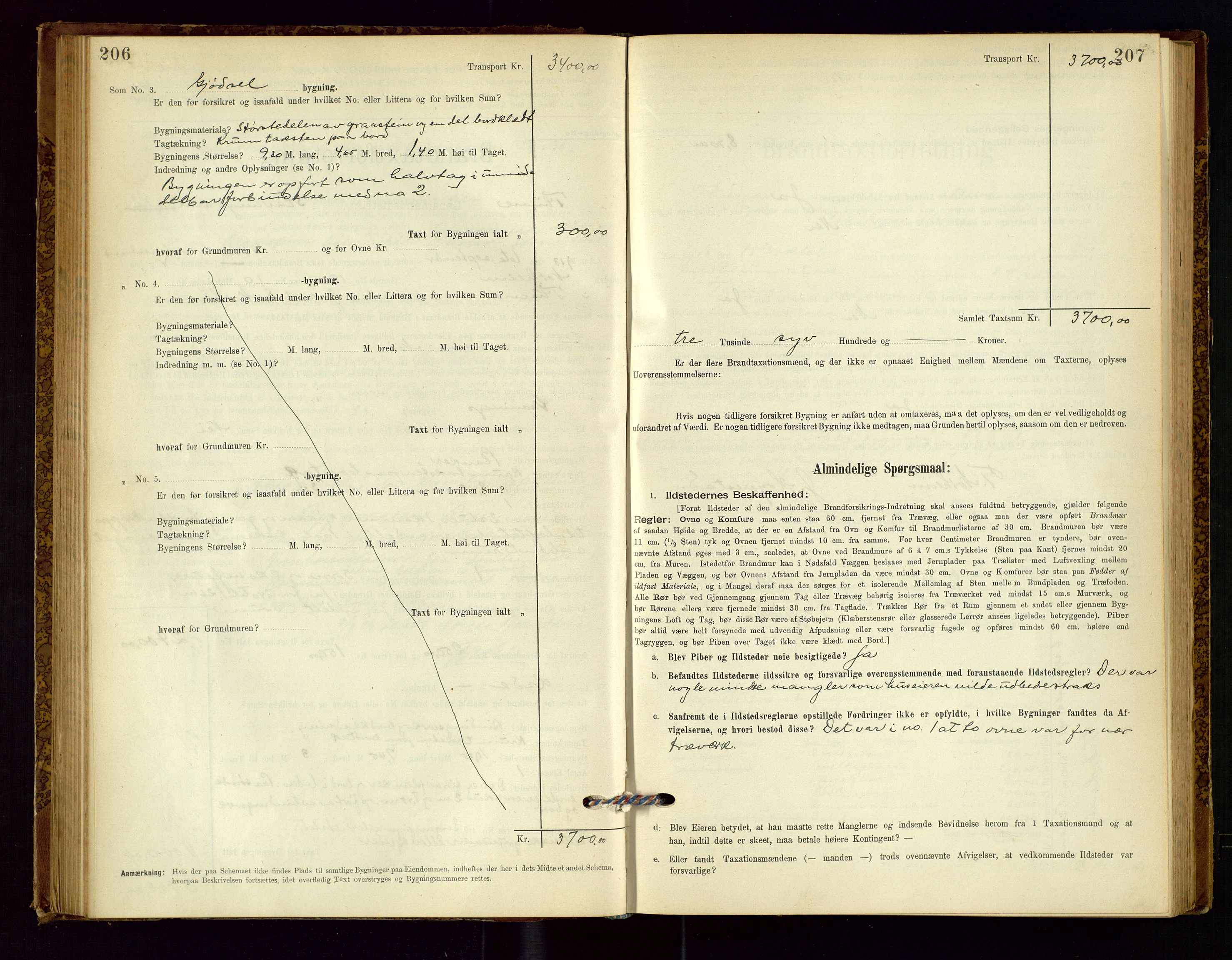 Time lensmannskontor, AV/SAST-A-100420/Gob/L0001: Branntakstprotokoll, 1896-1914, s. 206-207