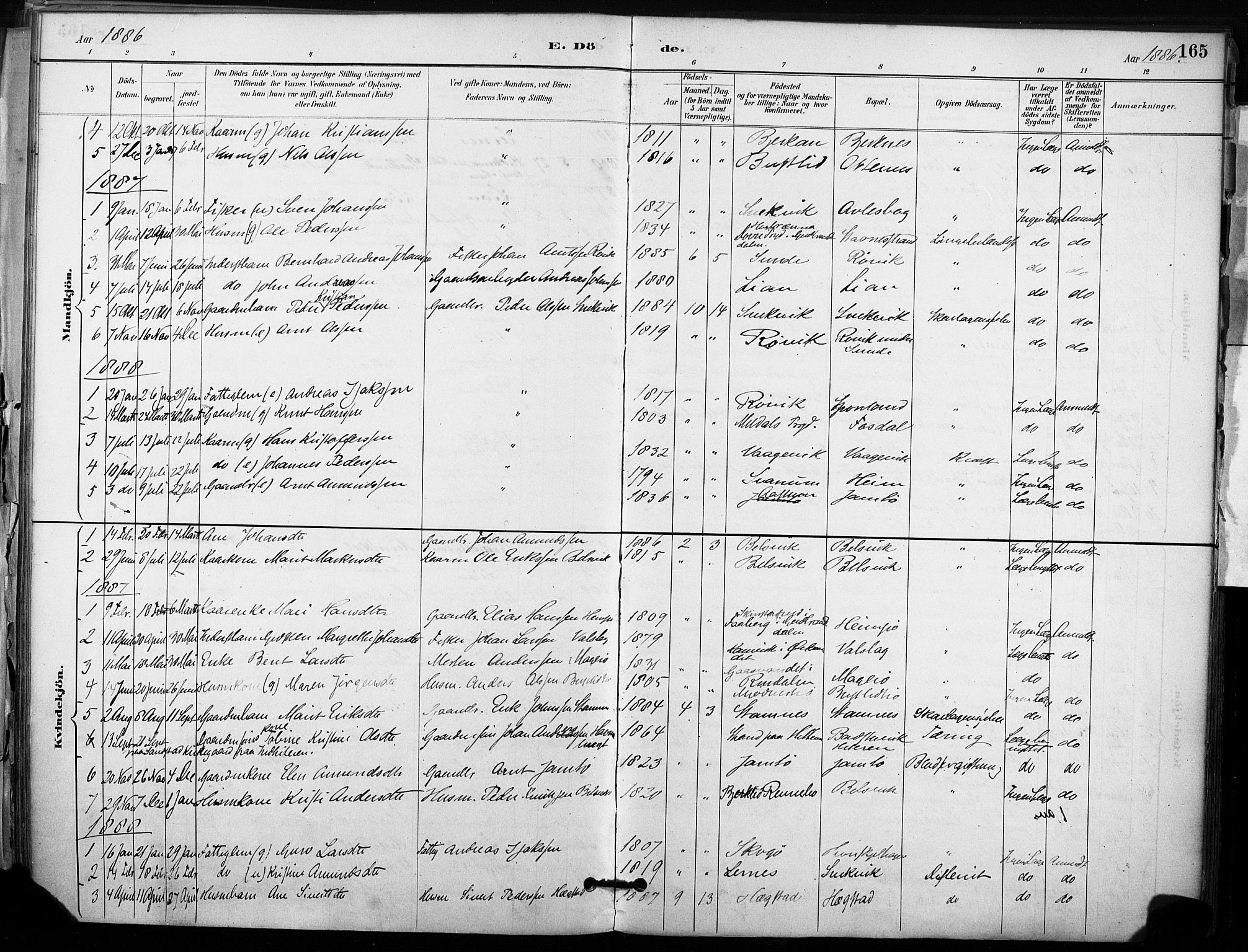 Ministerialprotokoller, klokkerbøker og fødselsregistre - Sør-Trøndelag, AV/SAT-A-1456/633/L0518: Ministerialbok nr. 633A01, 1884-1906, s. 165