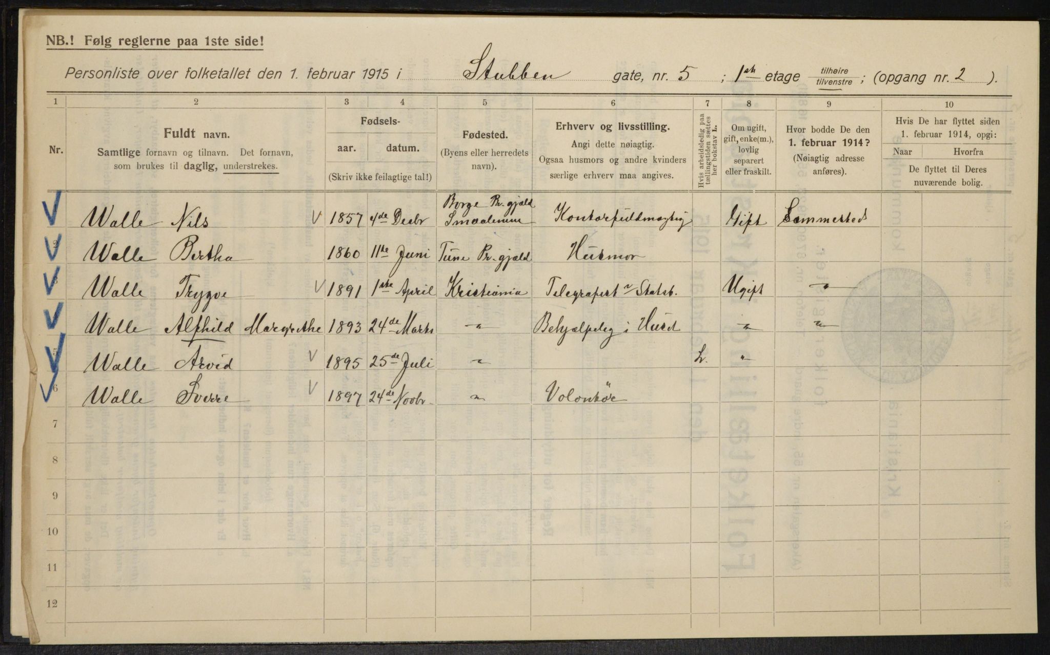 OBA, Kommunal folketelling 1.2.1915 for Kristiania, 1915, s. 104675