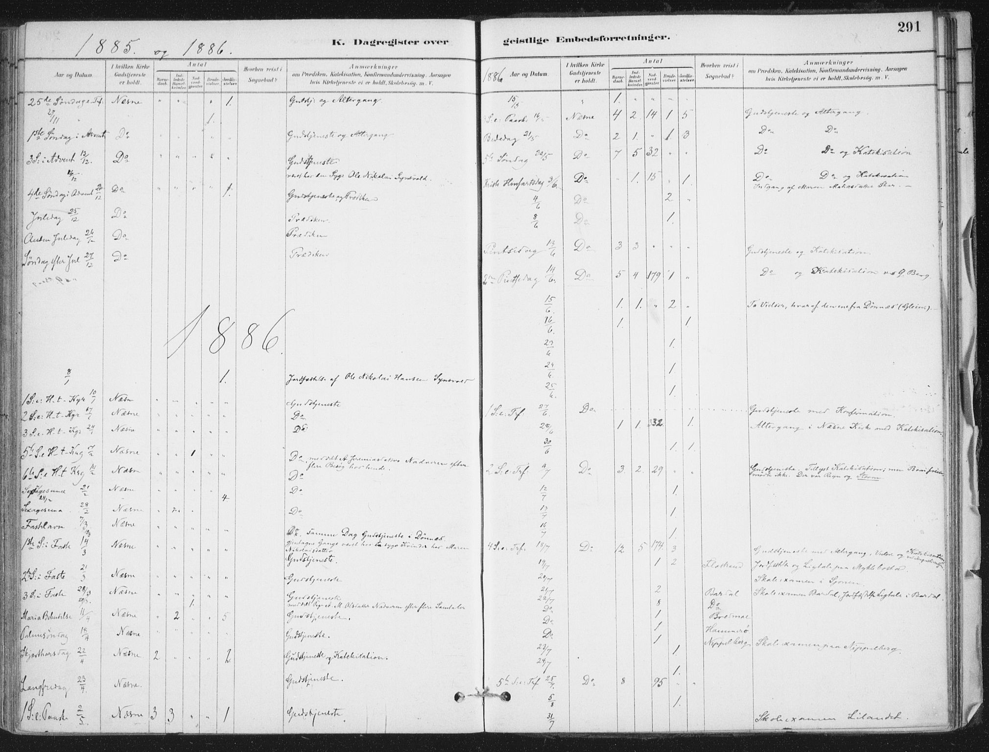Ministerialprotokoller, klokkerbøker og fødselsregistre - Nordland, SAT/A-1459/838/L0553: Ministerialbok nr. 838A11, 1880-1910, s. 291