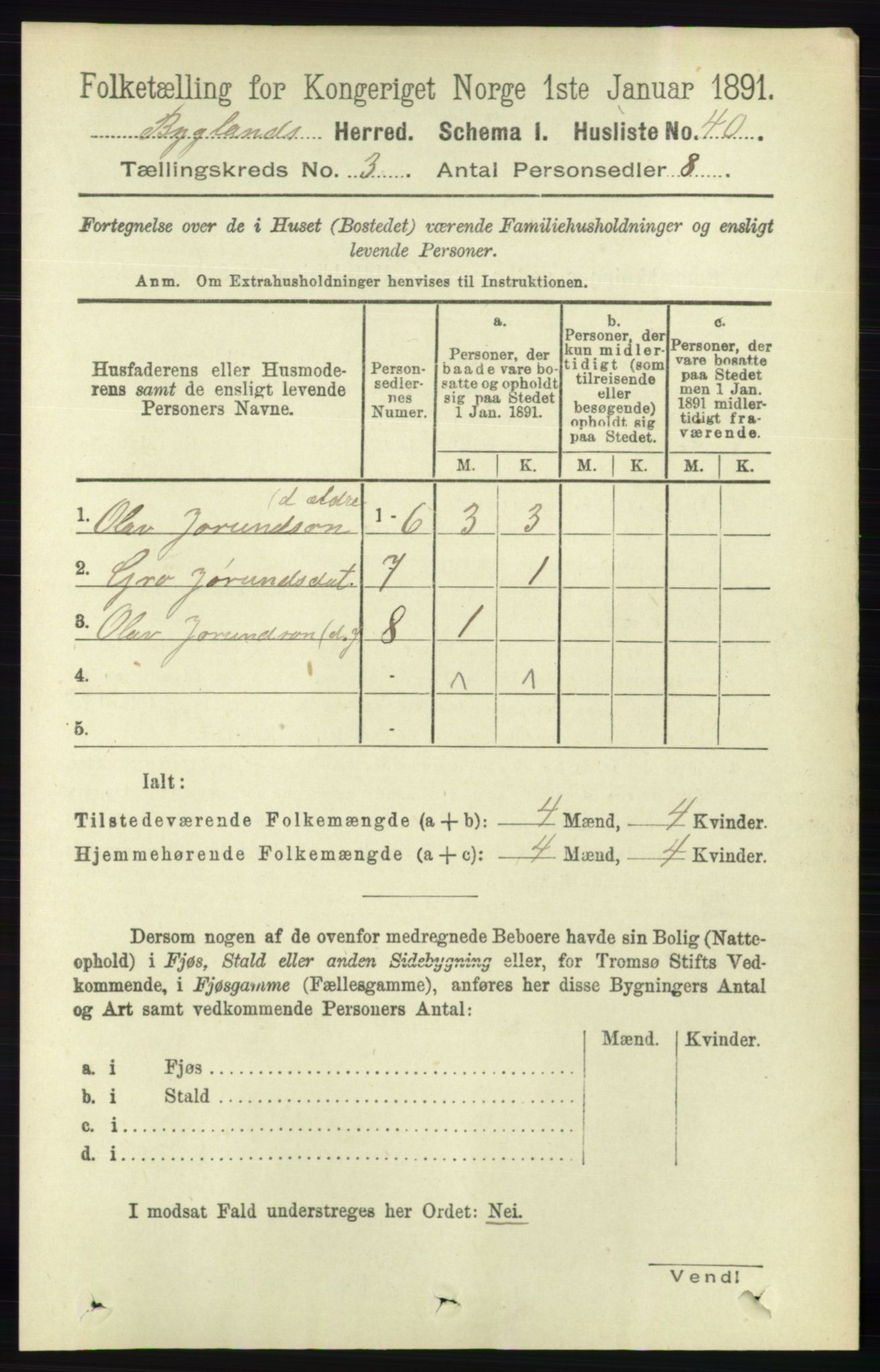 RA, Folketelling 1891 for 0938 Bygland herred, 1891, s. 564