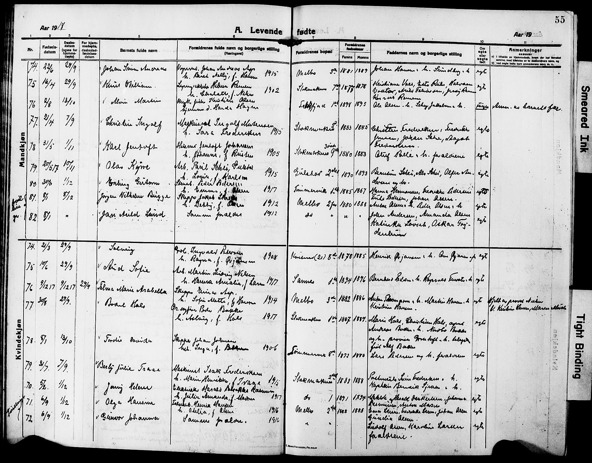 Ministerialprotokoller, klokkerbøker og fødselsregistre - Nordland, AV/SAT-A-1459/888/L1269: Klokkerbok nr. 888C07, 1913-1927, s. 55