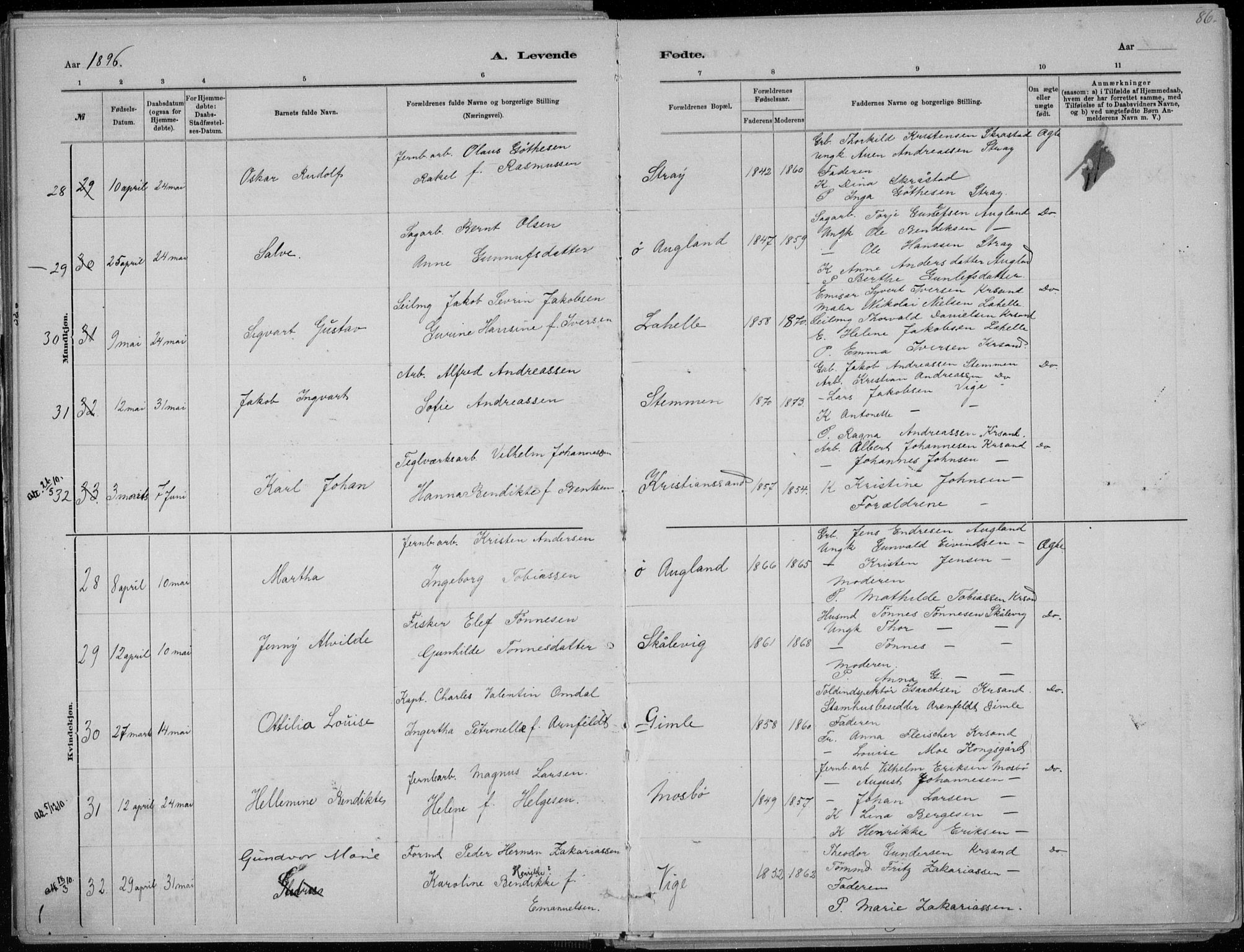 Oddernes sokneprestkontor, AV/SAK-1111-0033/F/Fa/Faa/L0009: Ministerialbok nr. A 9, 1884-1896, s. 86