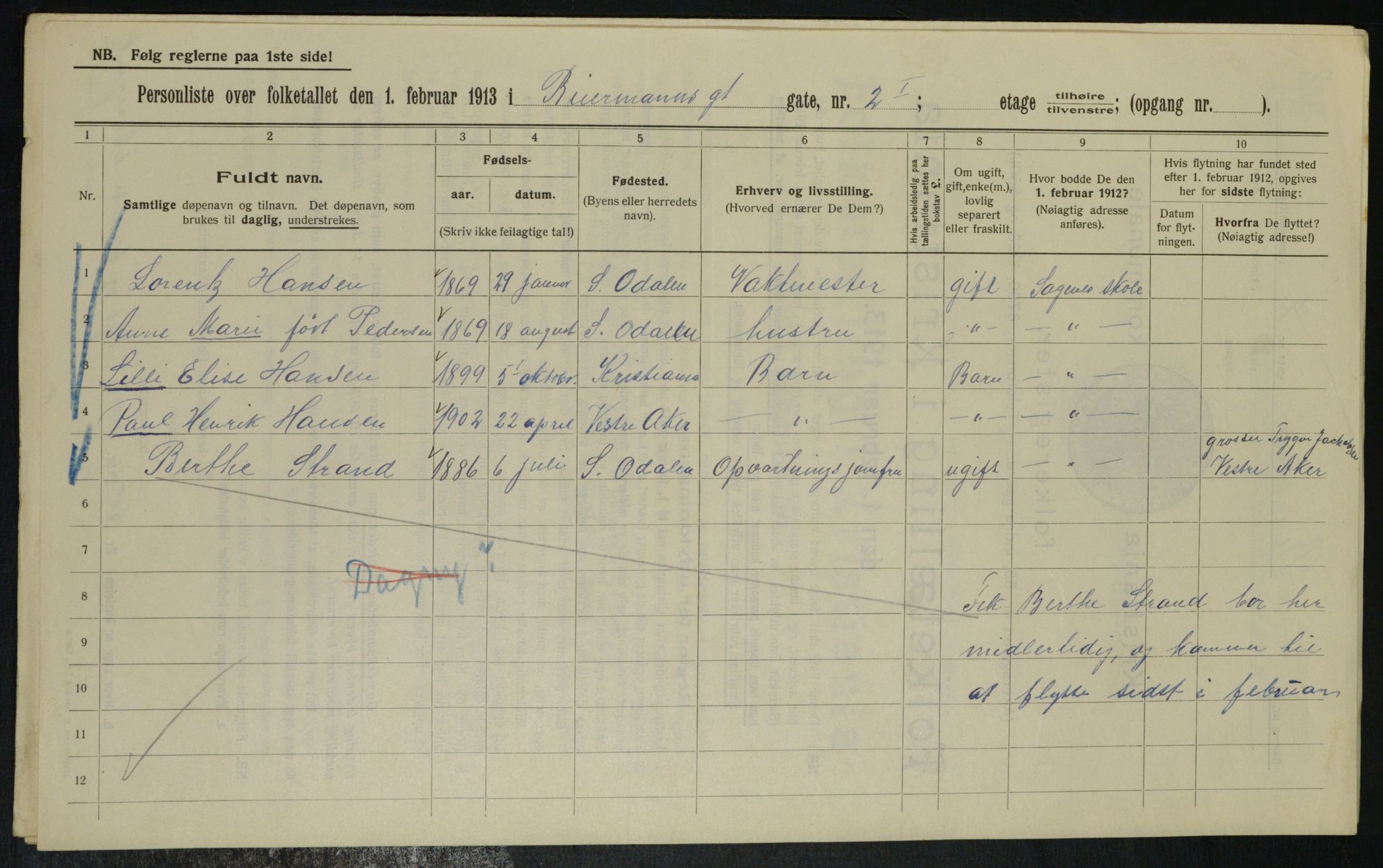 OBA, Kommunal folketelling 1.2.1913 for Kristiania, 1913, s. 4627