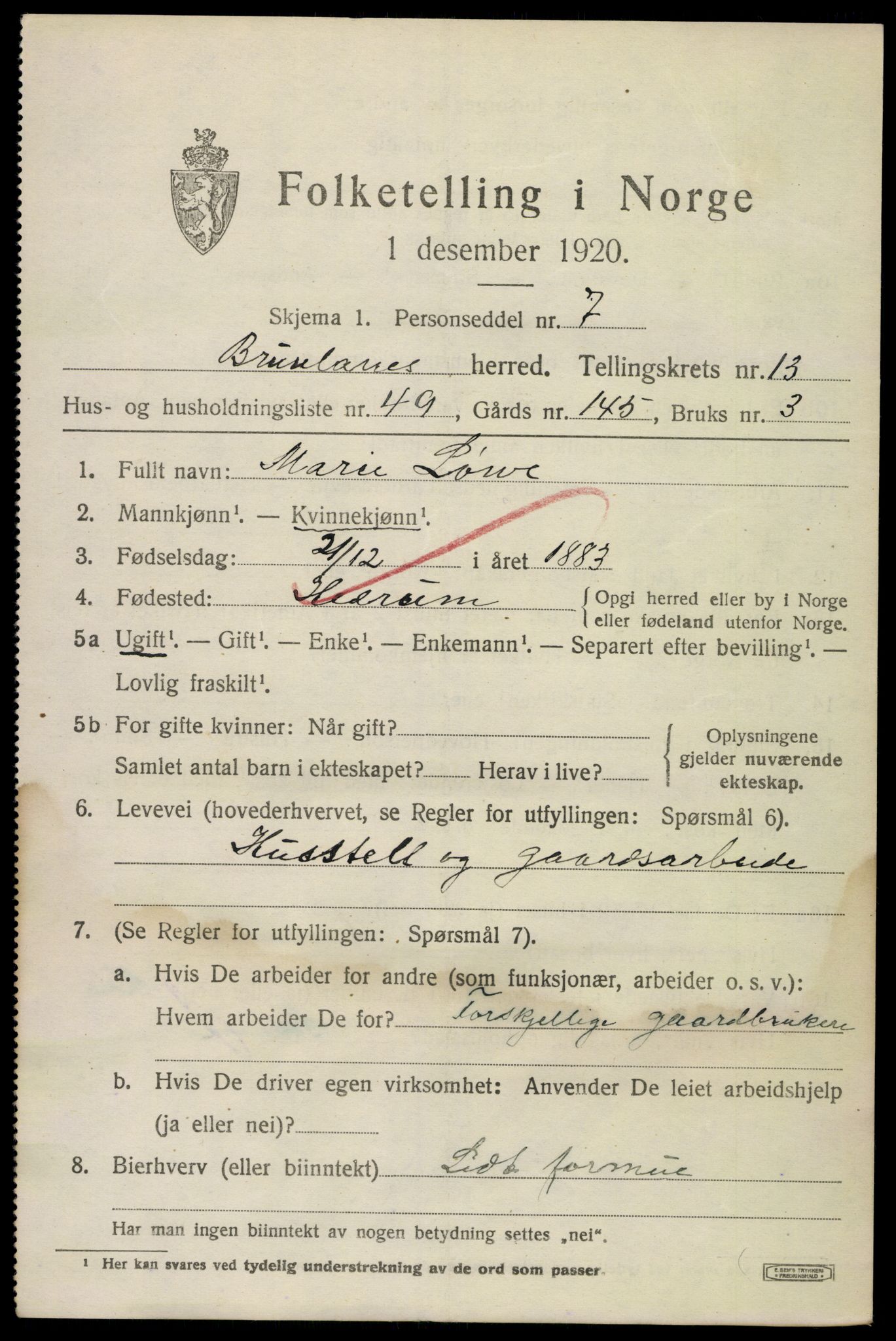 SAKO, Folketelling 1920 for 0726 Brunlanes herred, 1920, s. 11331