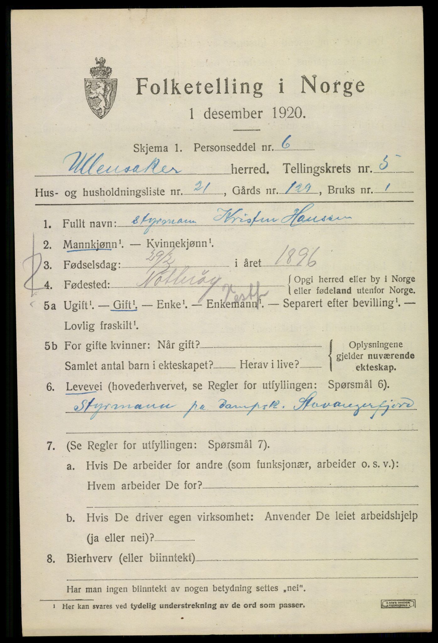 SAO, Folketelling 1920 for 0235 Ullensaker herred, 1920, s. 9299