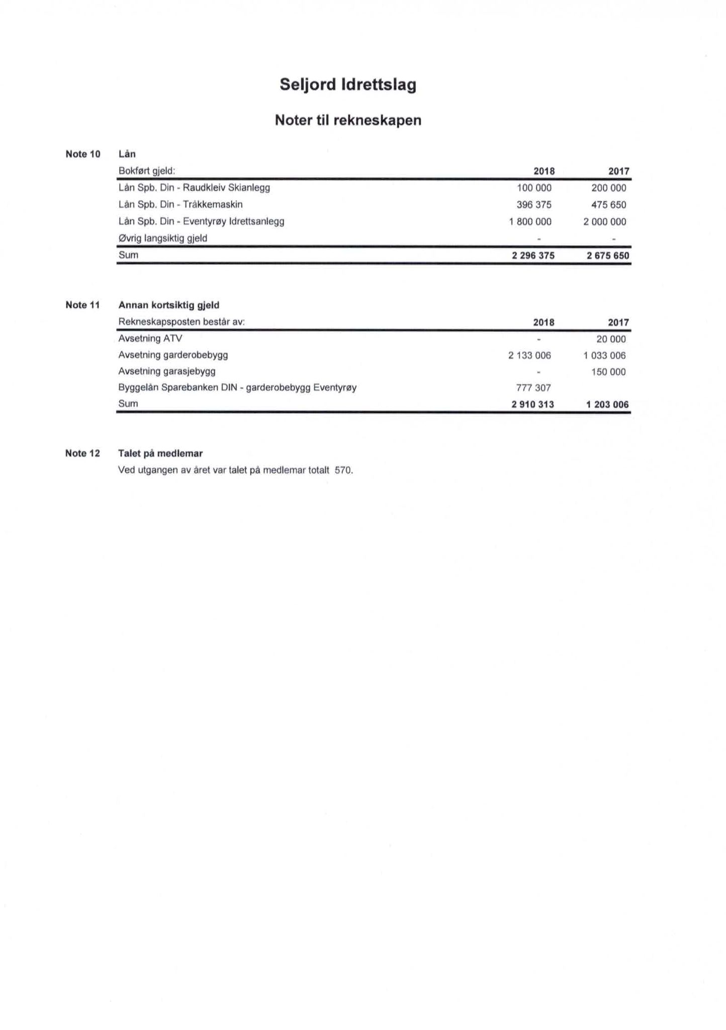 Seljord Idrettslag, VTM/A-1034/A/Ab/L0003: Årsmeldingar, 2018