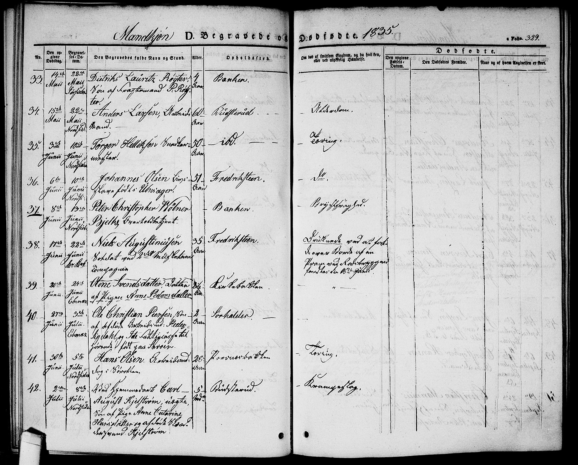 Halden prestekontor Kirkebøker, AV/SAO-A-10909/G/Ga/L0003: Klokkerbok nr. 3, 1834-1844, s. 329