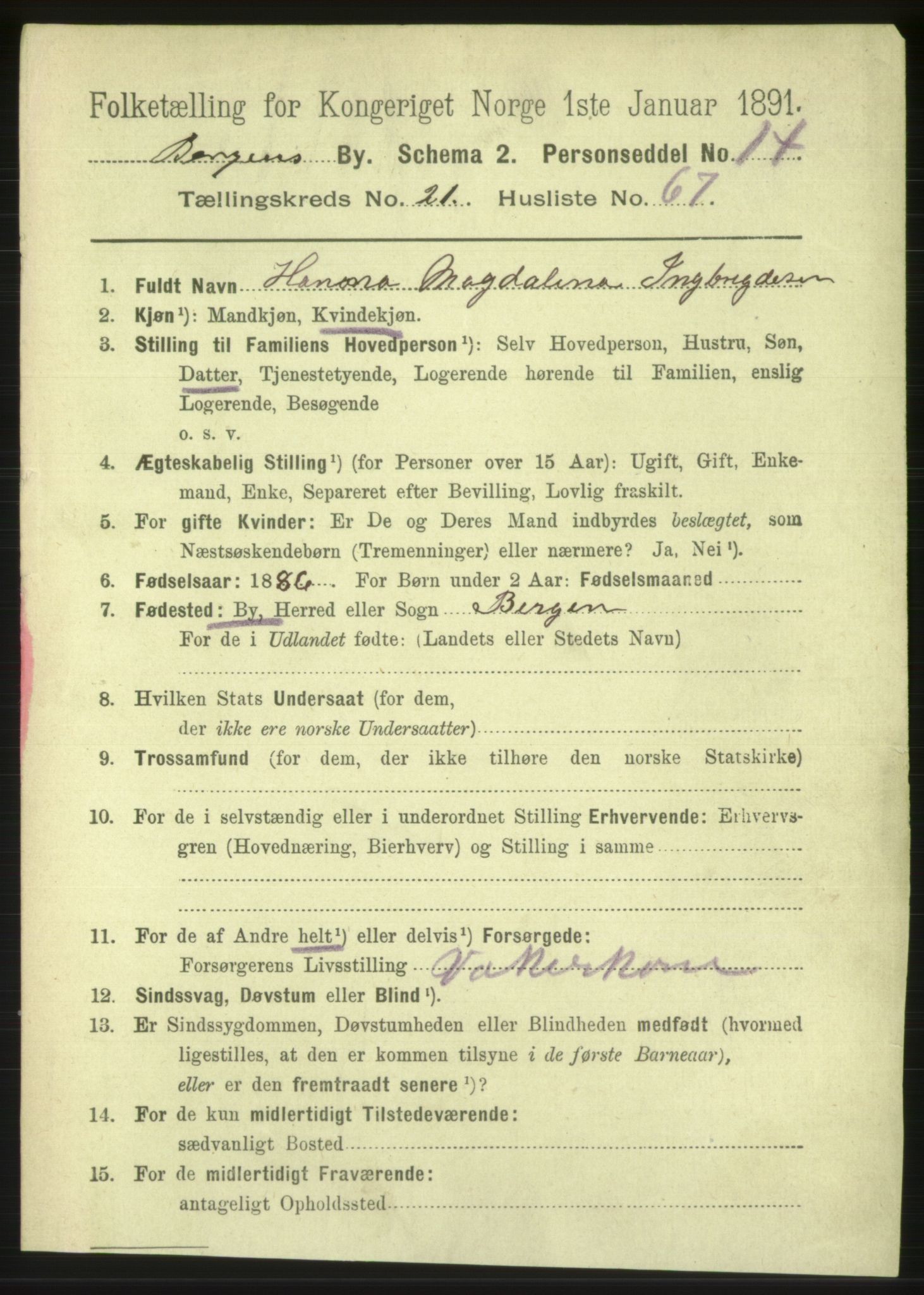 RA, Folketelling 1891 for 1301 Bergen kjøpstad, 1891, s. 30018