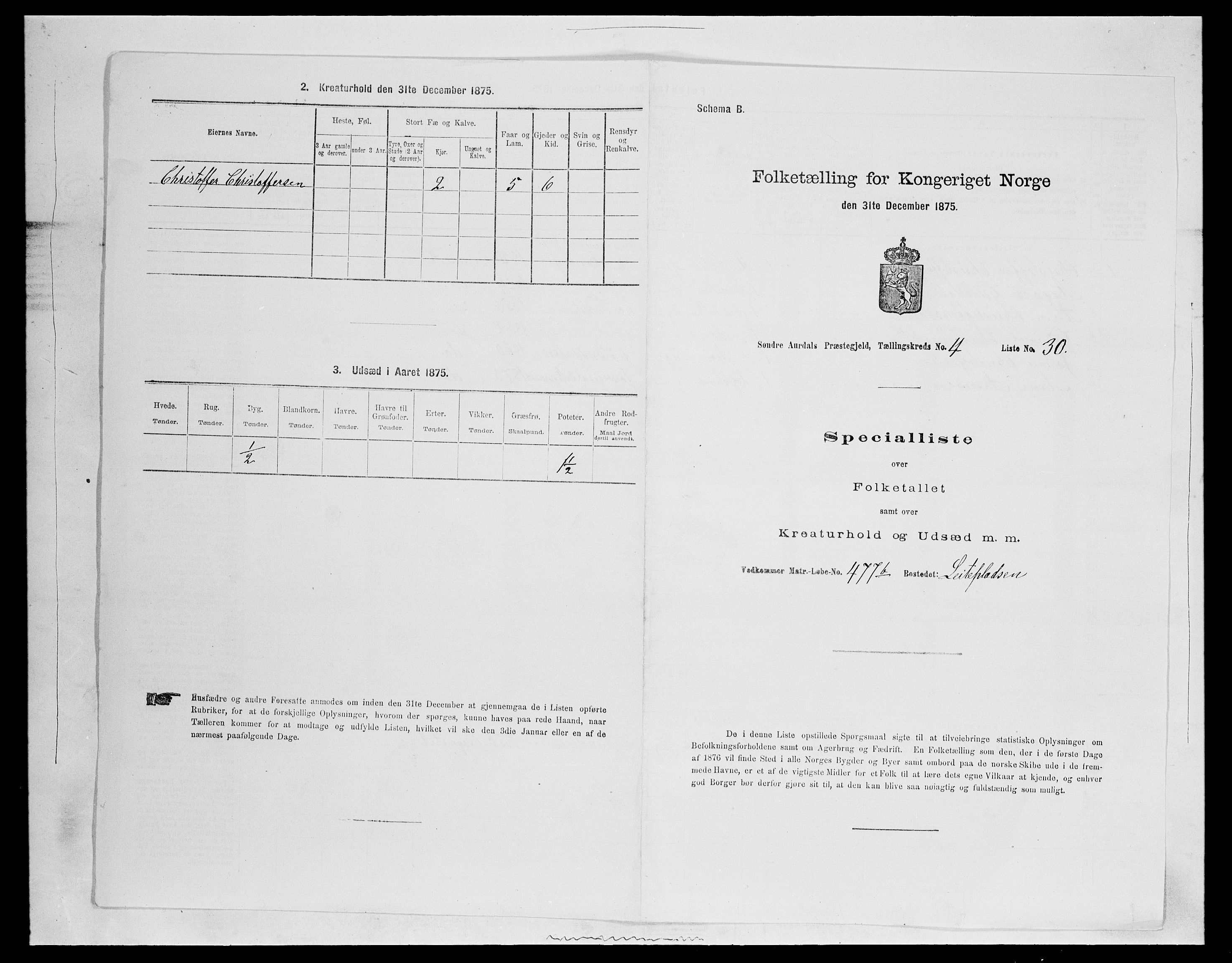 SAH, Folketelling 1875 for 0540P Sør-Aurdal prestegjeld, 1875, s. 738