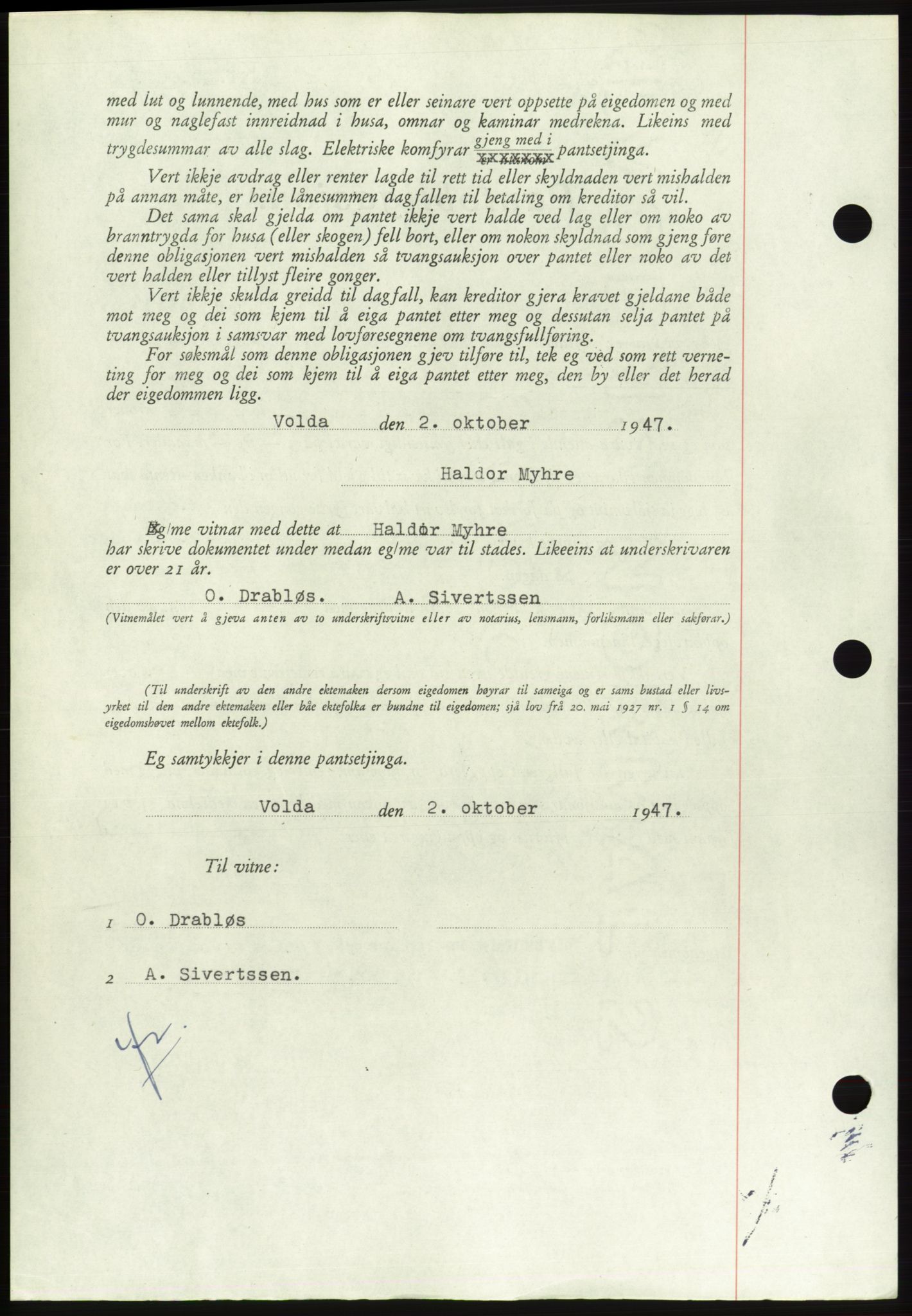 Søre Sunnmøre sorenskriveri, AV/SAT-A-4122/1/2/2C/L0115: Pantebok nr. 3B, 1947-1948, Dagboknr: 1383/1947