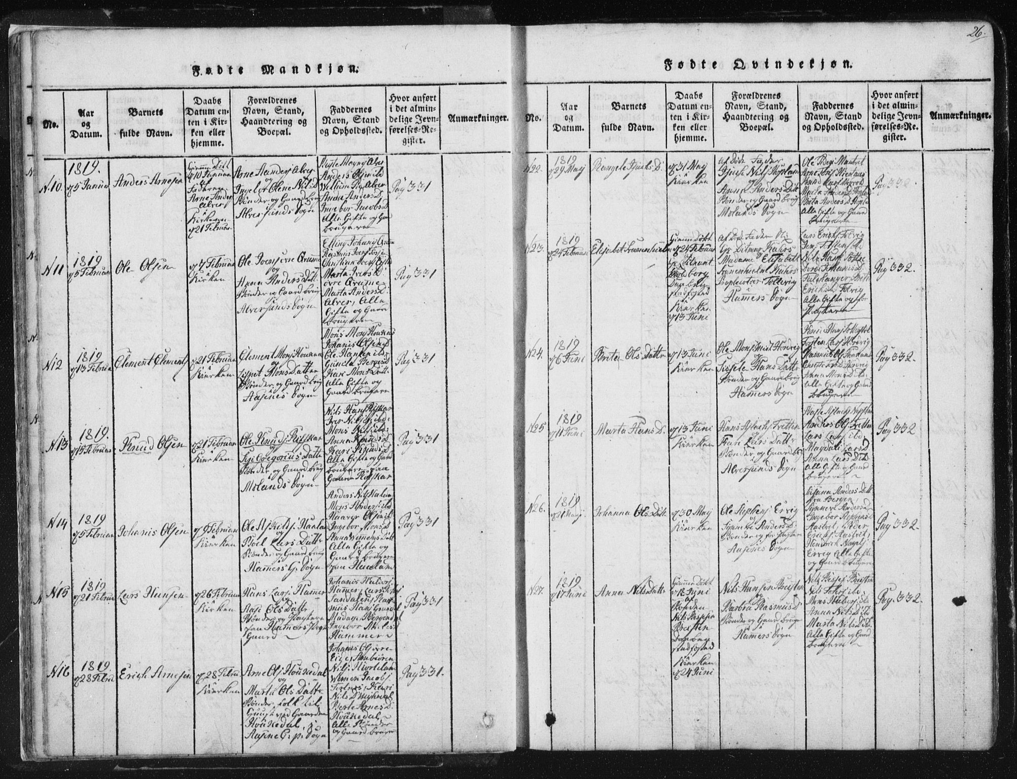 Hamre sokneprestembete, AV/SAB-A-75501/H/Ha/Haa/Haaa/L0010: Ministerialbok nr. A 10, 1816-1826, s. 26